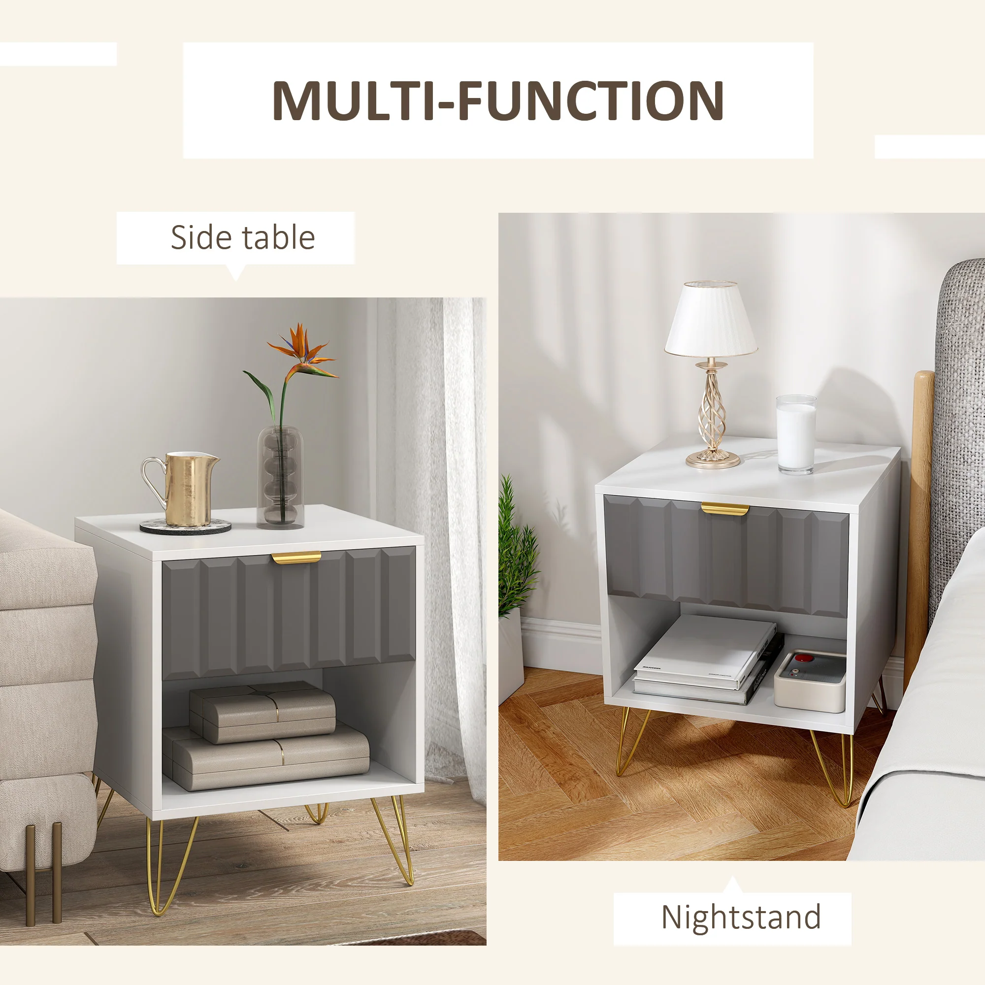 HOMCOM Bedside Drawers Modern Bedside Cabinet With Drawer And Handle, White - Image 4