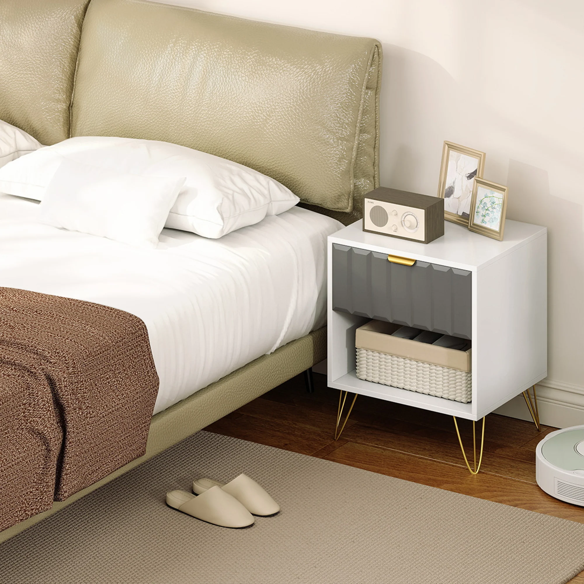 HOMCOM Bedside Drawers Modern Bedside Cabinet With Drawer And Handle, White - Image 7