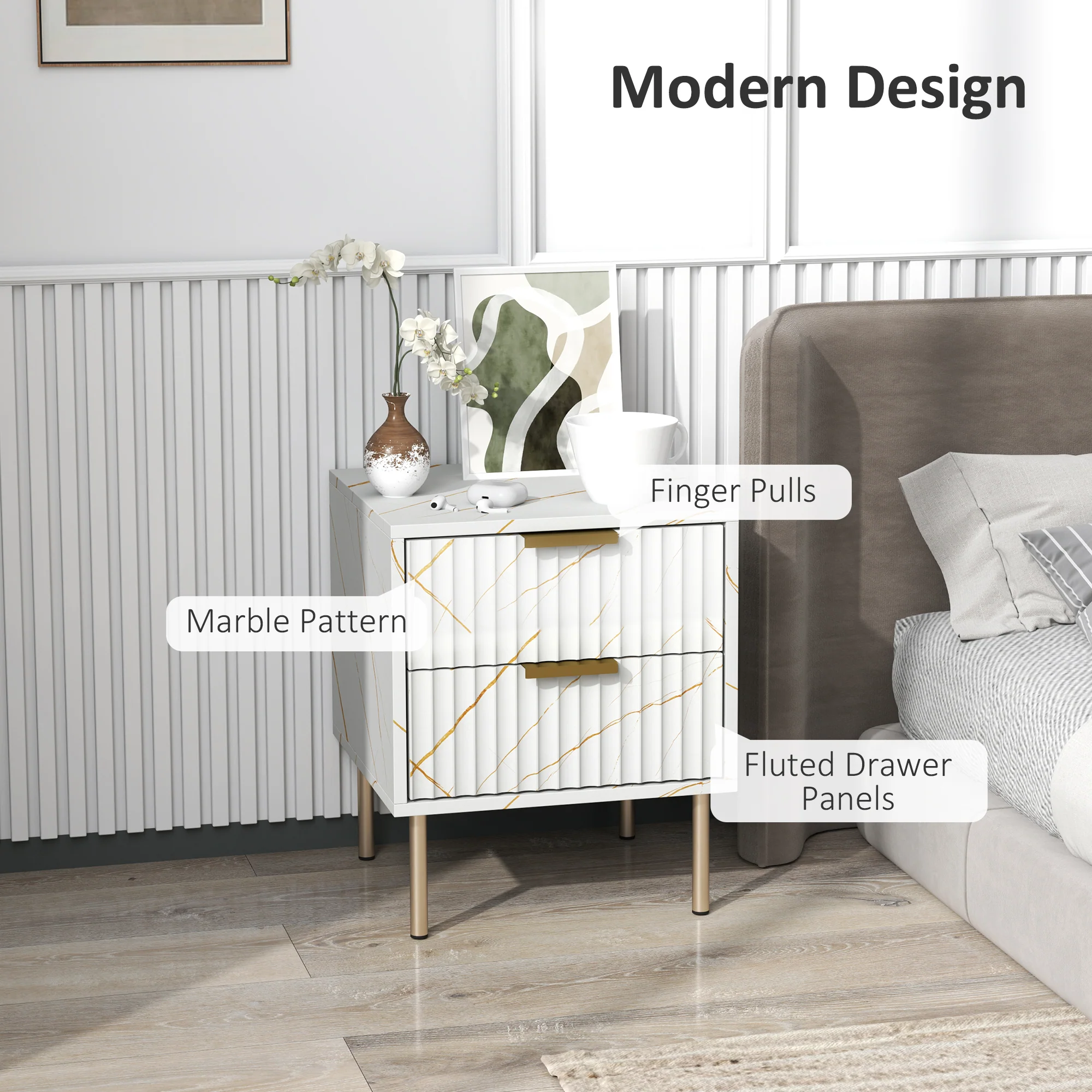 HOMCOM Bedside Table Bedside Cabinet with 2 Drawers for Bedroom - Image 12