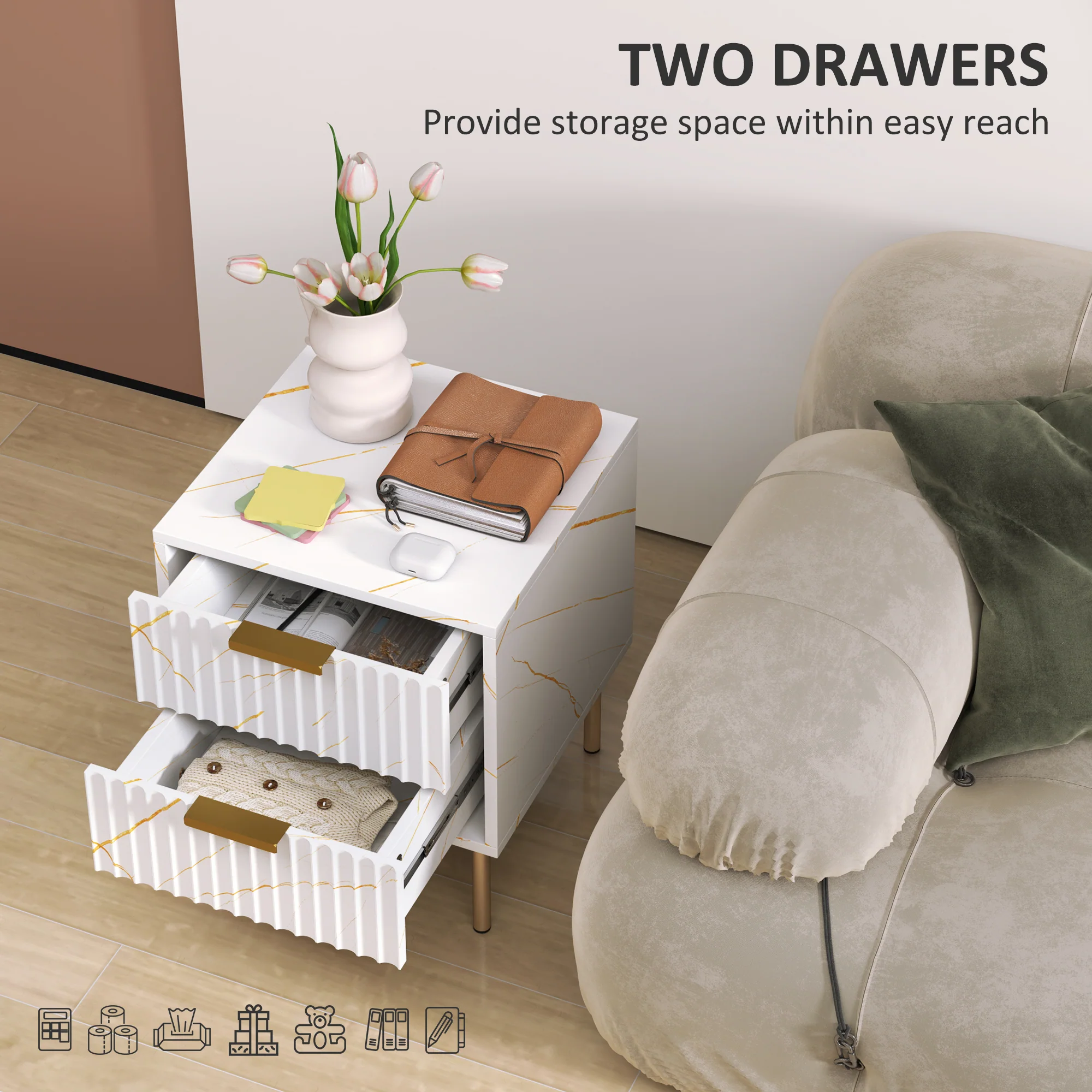 HOMCOM Bedside Table Bedside Cabinet with 2 Drawers for Bedroom - Image 13