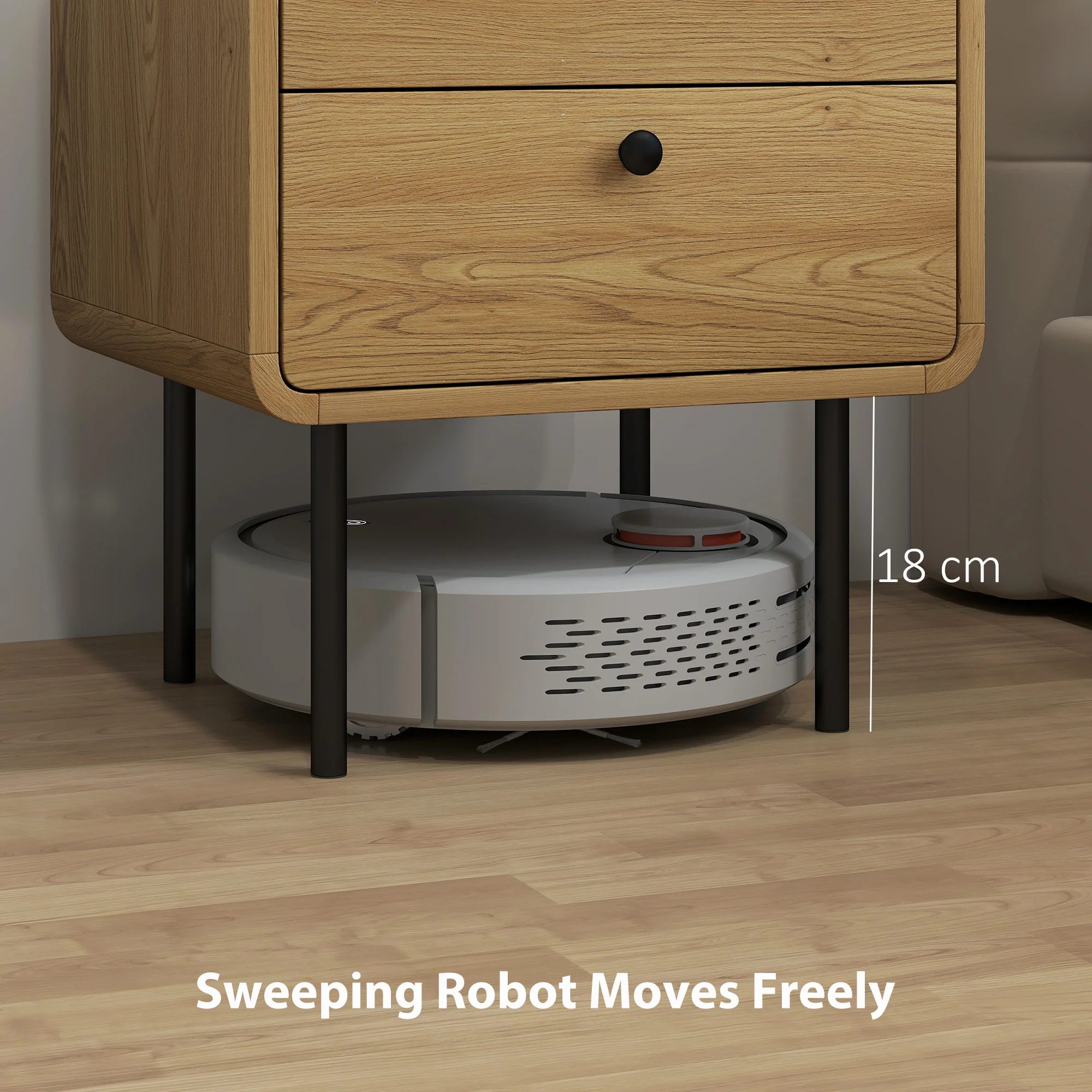 HOMCOM Bedside Table, Modern Nightstand with 2 Drawers Rounded Edges, Oak - Image 6