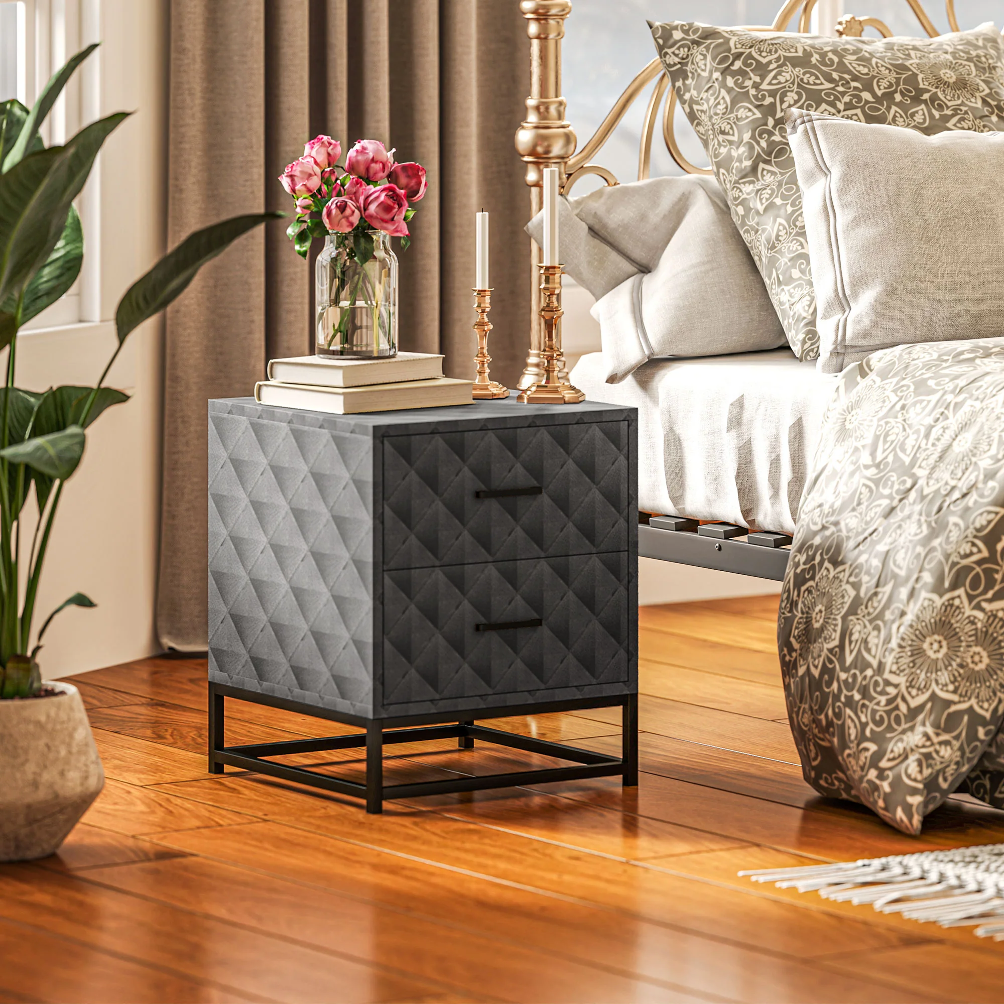 HOMCOM Bedside Table Set of 2, Nightstand with 2 Drawers, Steel Legs - Image 17