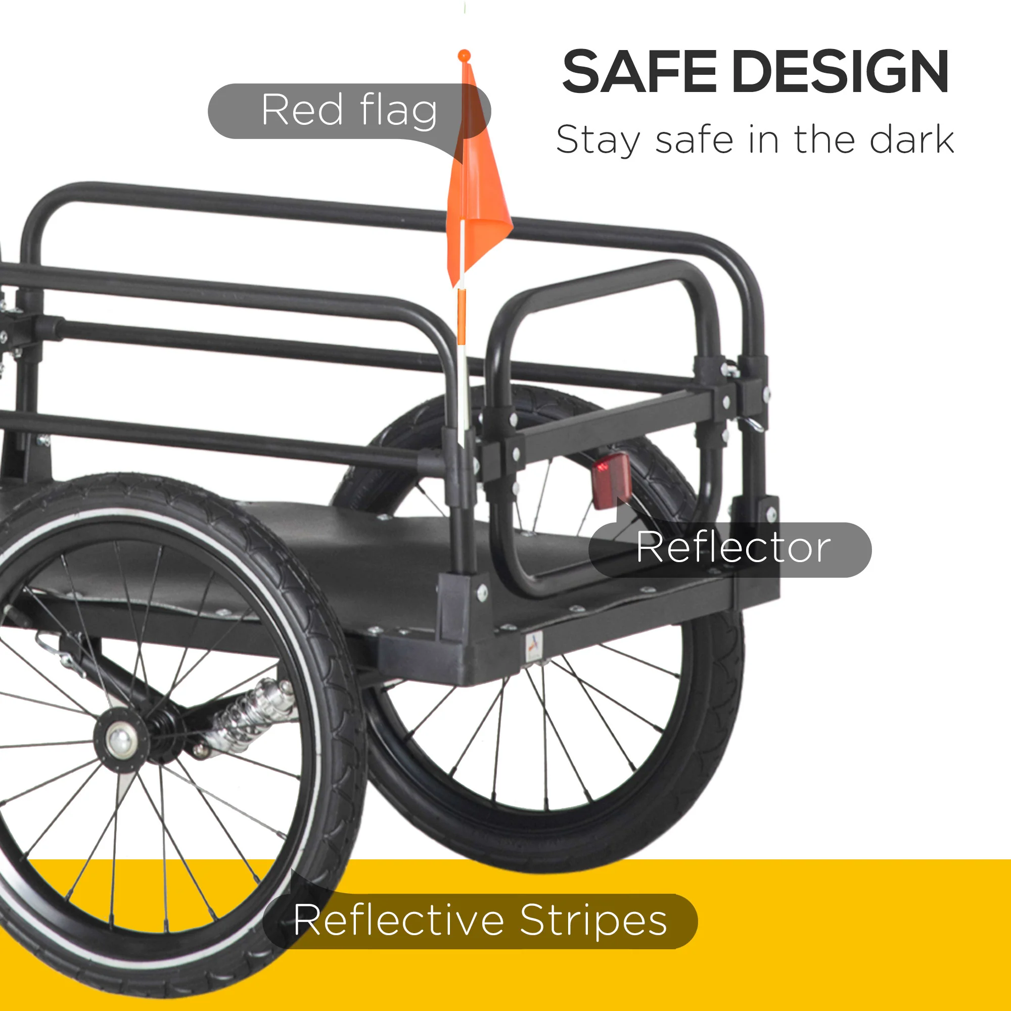 HOMCOM Bike Trailer Wagon Bicycle Cargo Trailer w/ Suspension, 2 Wheels, Black - Image 4