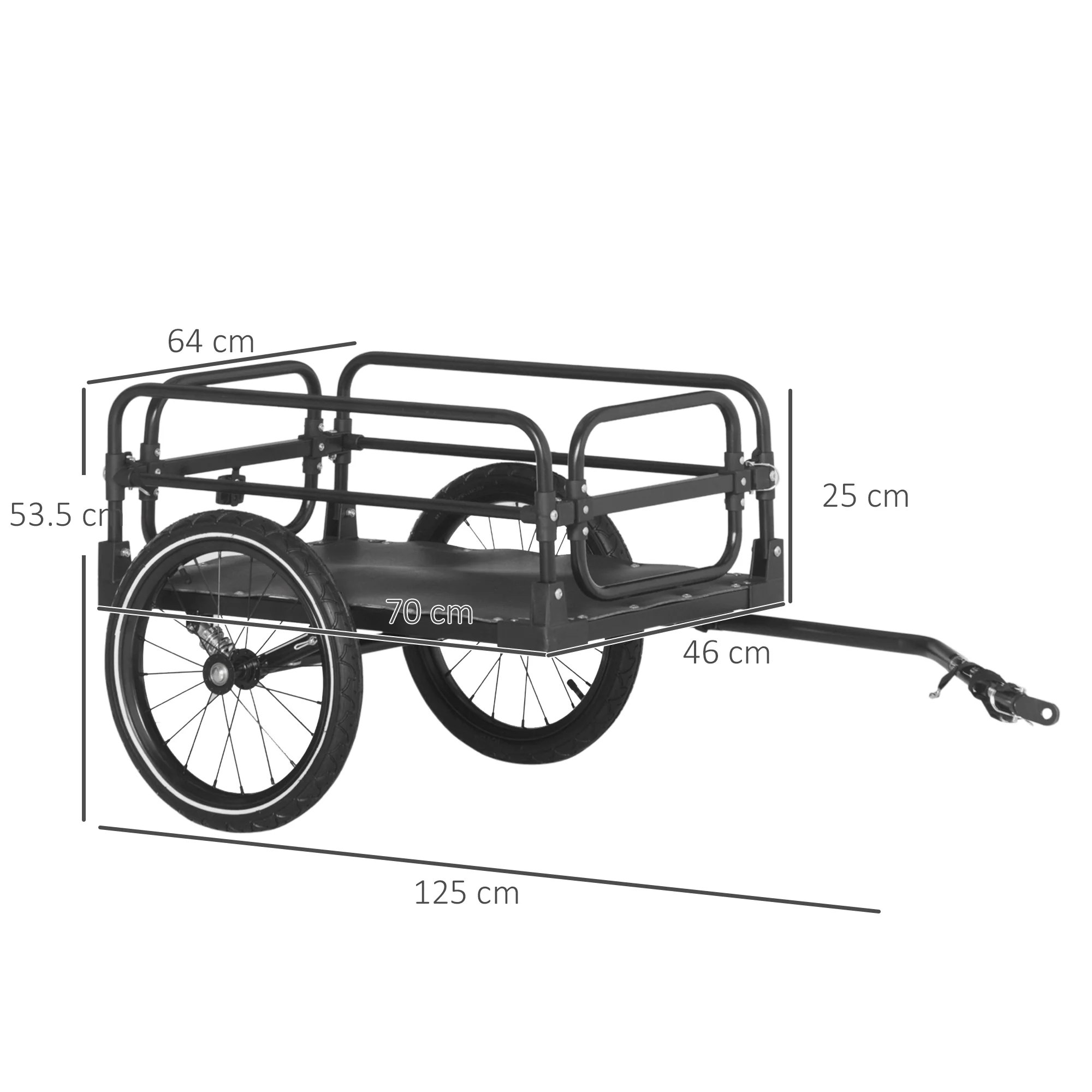 HOMCOM Bike Trailer Wagon Bicycle Cargo Trailer w/ Suspension, 2 Wheels, Black - Image 5