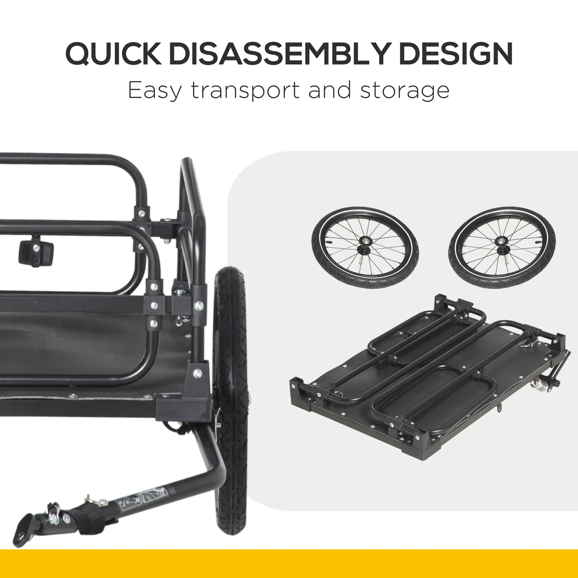HOMCOM Bike Trailer Wagon Bicycle Cargo Trailer w/ Suspension, 2 Wheels, Black - Image 6