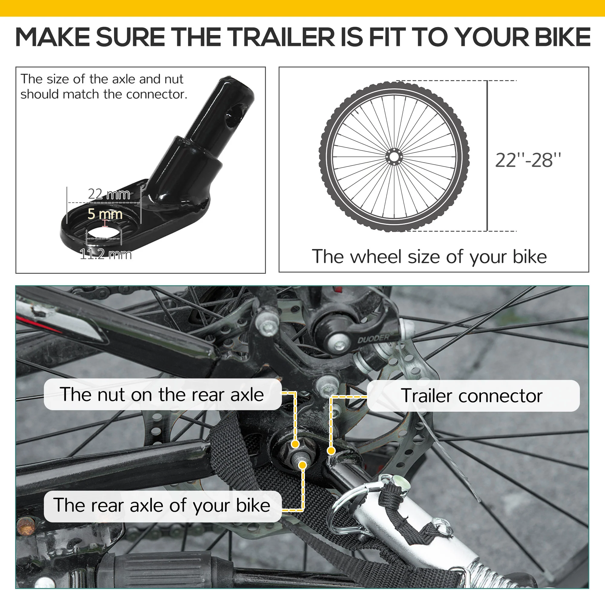 HOMCOM Bike Trailer Wagon Bicycle Cargo Trailer w/ Suspension, 2 Wheels, Black - Image 8