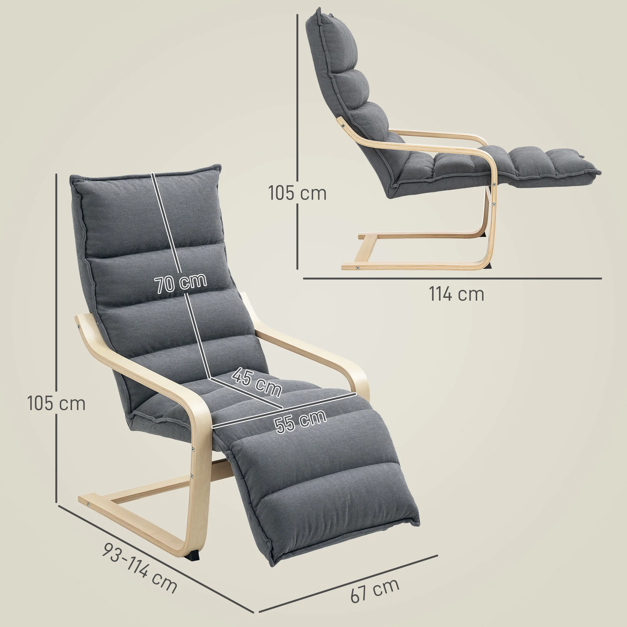 HOMCOM Birch Wood Lounge Chair For Living Room, Bedroom - Image 23