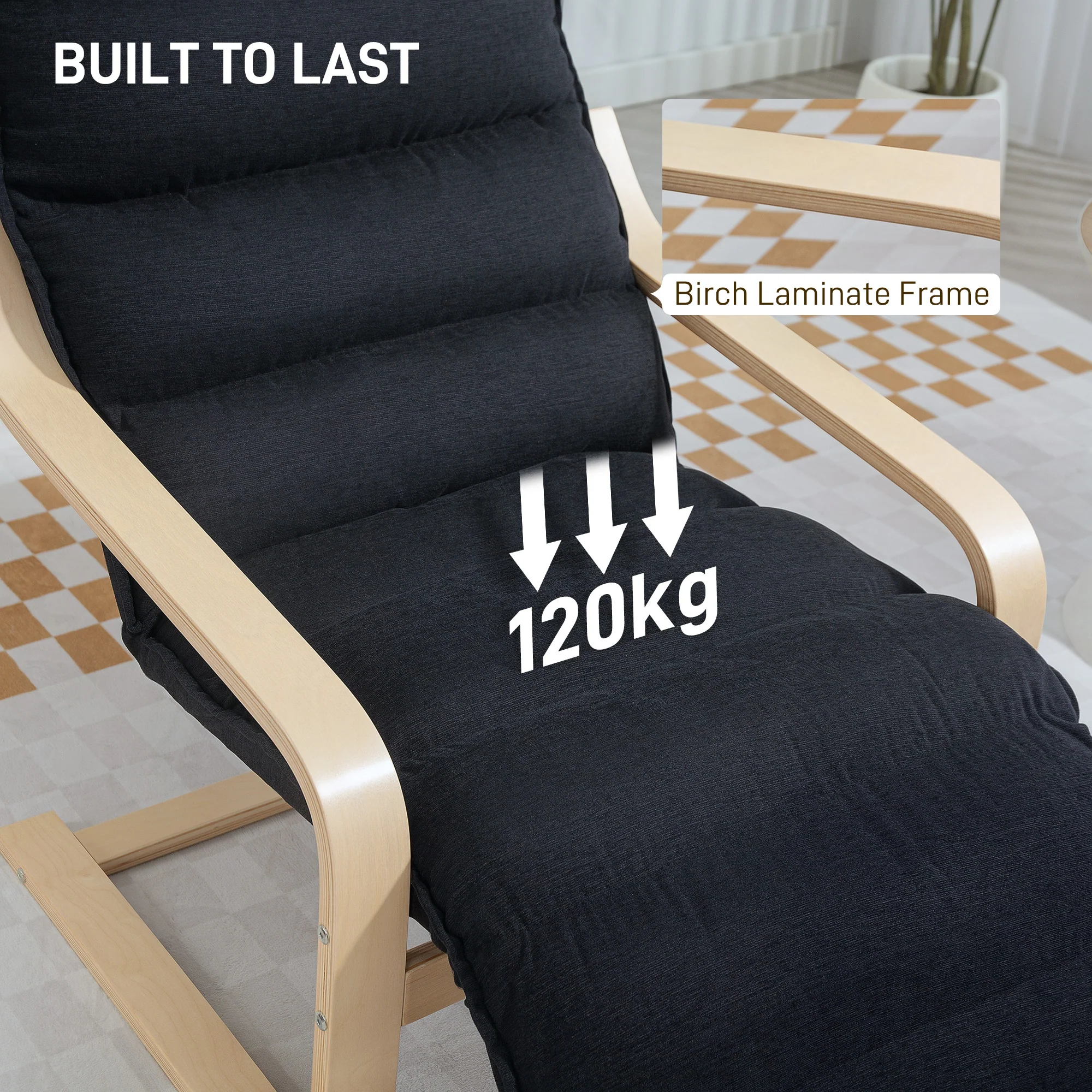 HOMCOM Birch Wood Lounge Chair For Living Room, Bedroom - Image 7