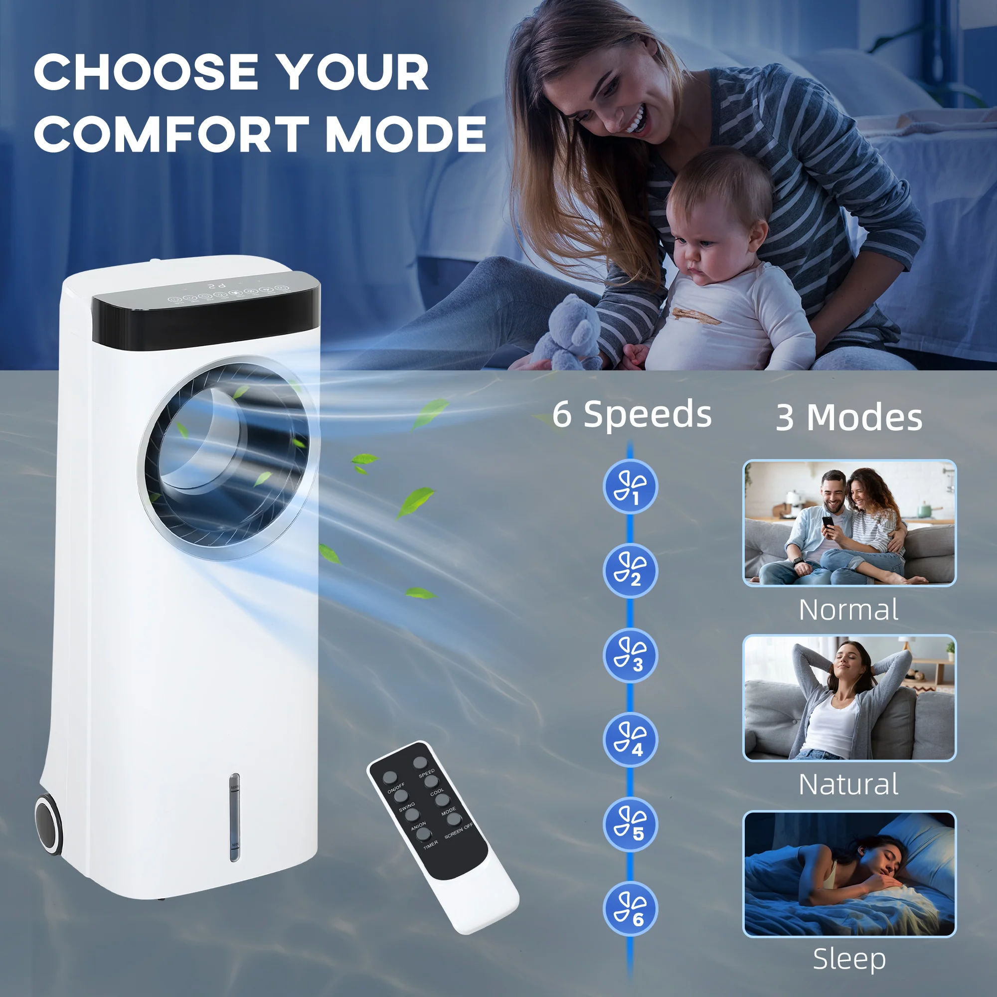 HOMCOM Bladeless Evaporative Air Cooler, 6.5L Fan, Humidifier & Air Clean - Image 4