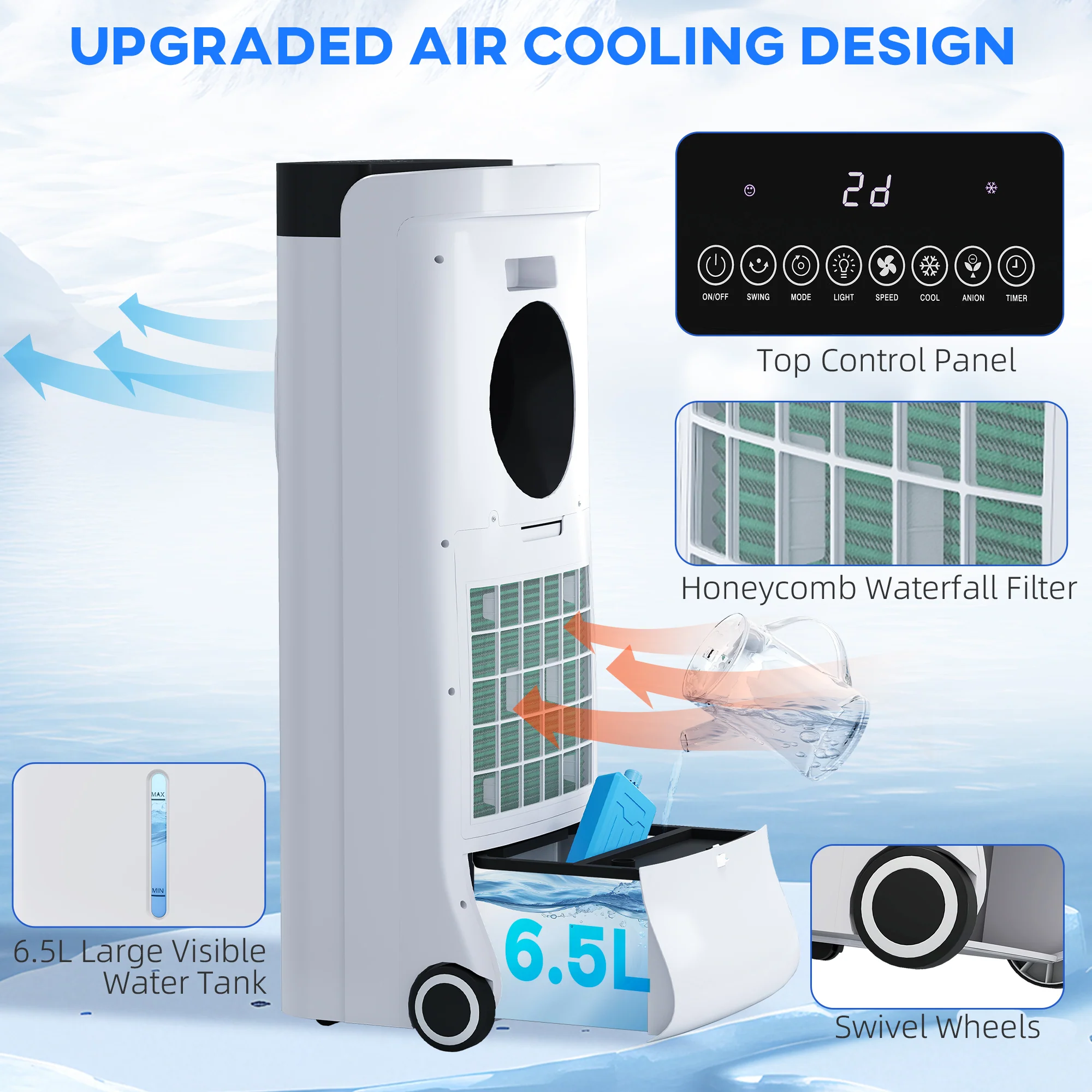 HOMCOM Bladeless Evaporative Air Cooler, 6.5L Fan, Humidifier & Air Clean - Image 6