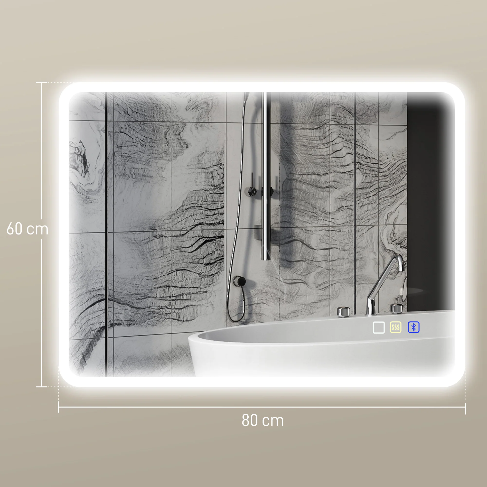 HOMCOM Bluetooth Bathroom Mirror With LED Lights Wall Mounted - Image 14
