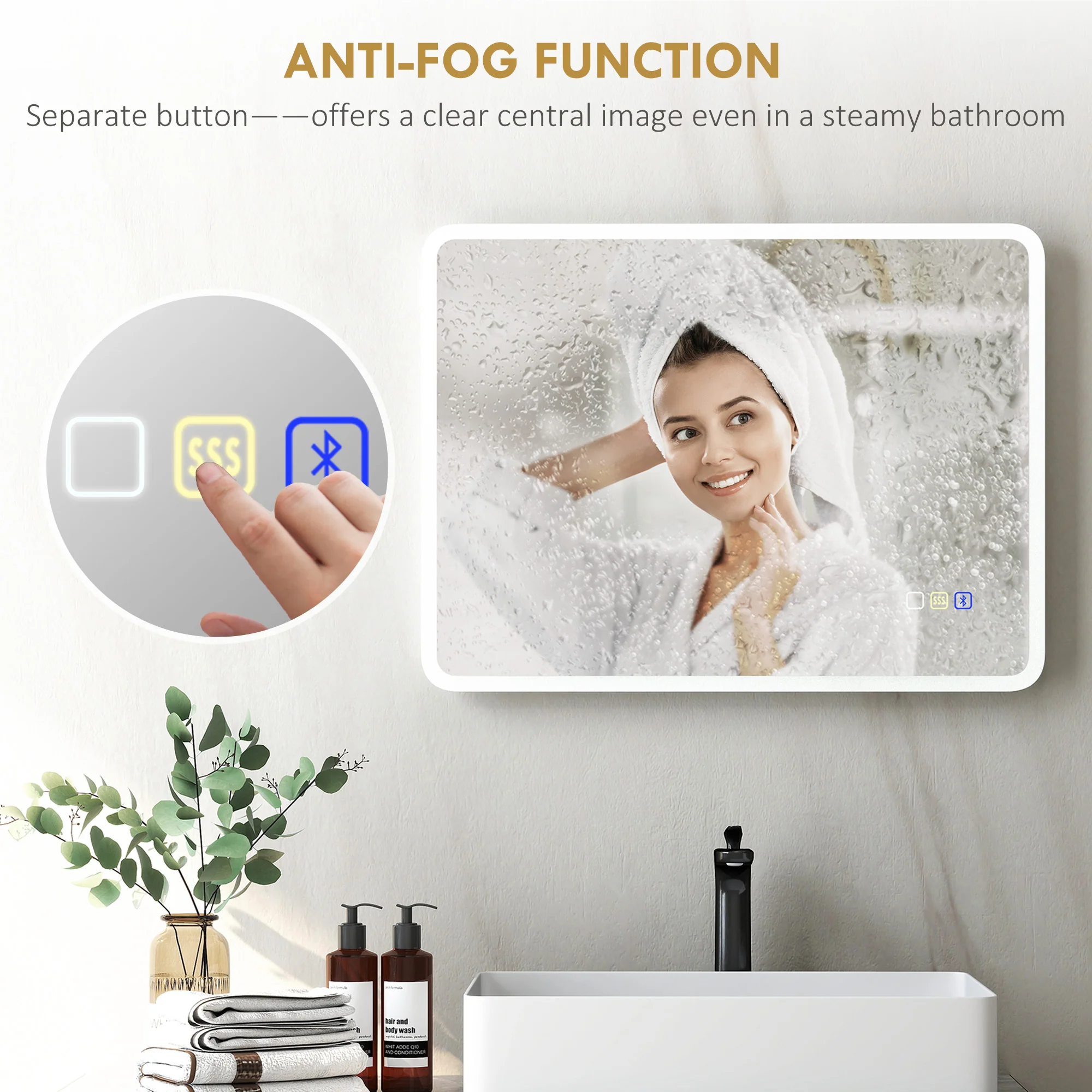 HOMCOM Bluetooth Bathroom Mirror With LED Lights Wall Mounted - Image 16