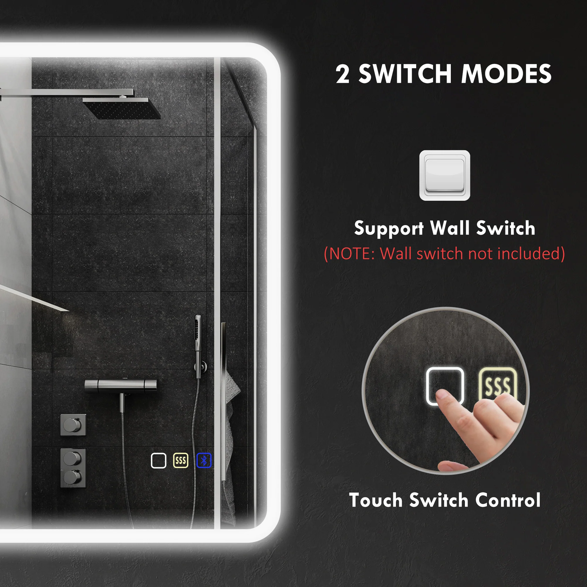 HOMCOM Bluetooth Bathroom Mirror With LED Lights Wall Mounted - Image 9