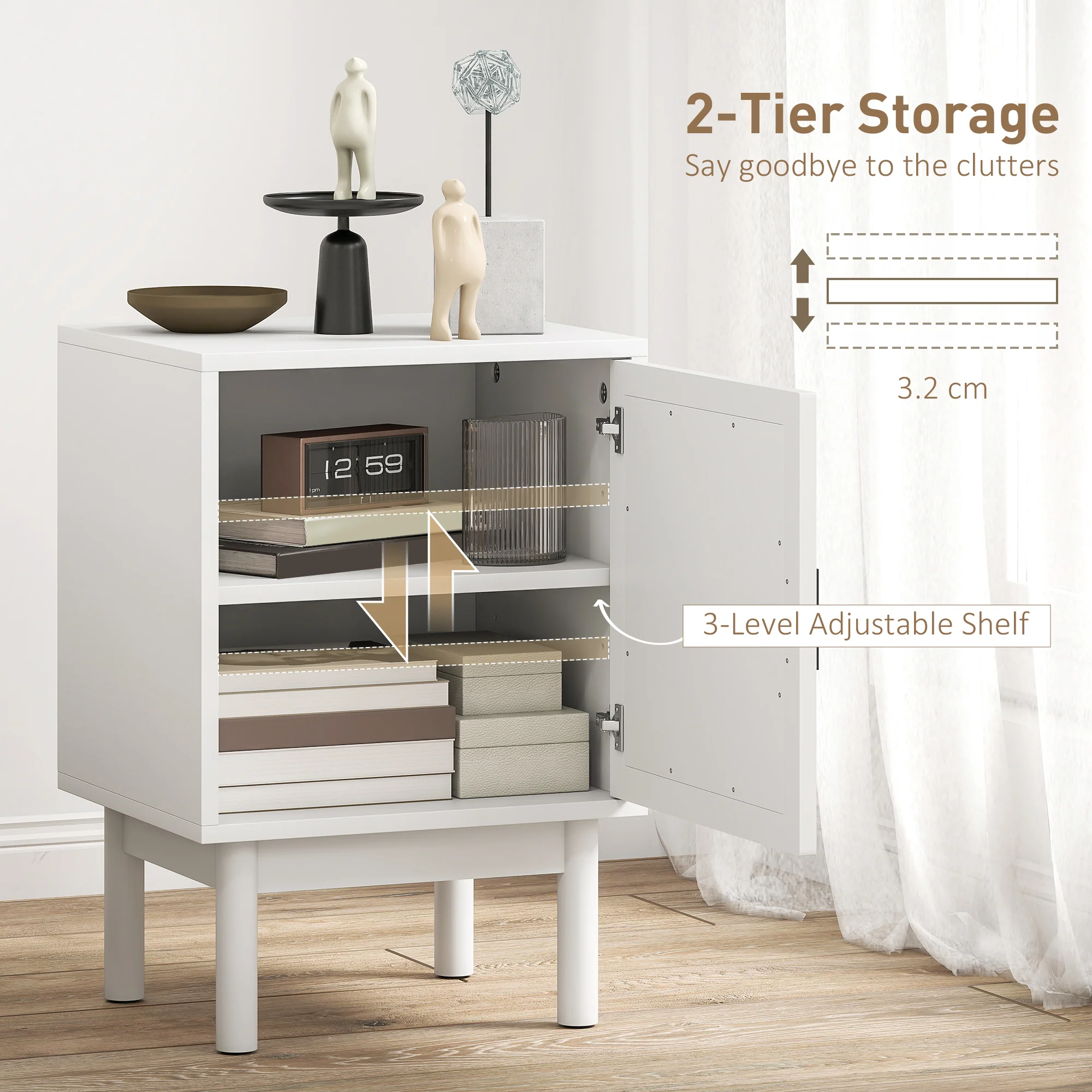 HOMCOM Boho Bedside Table with Rattan Door and Adjustable Shelf - Image 15