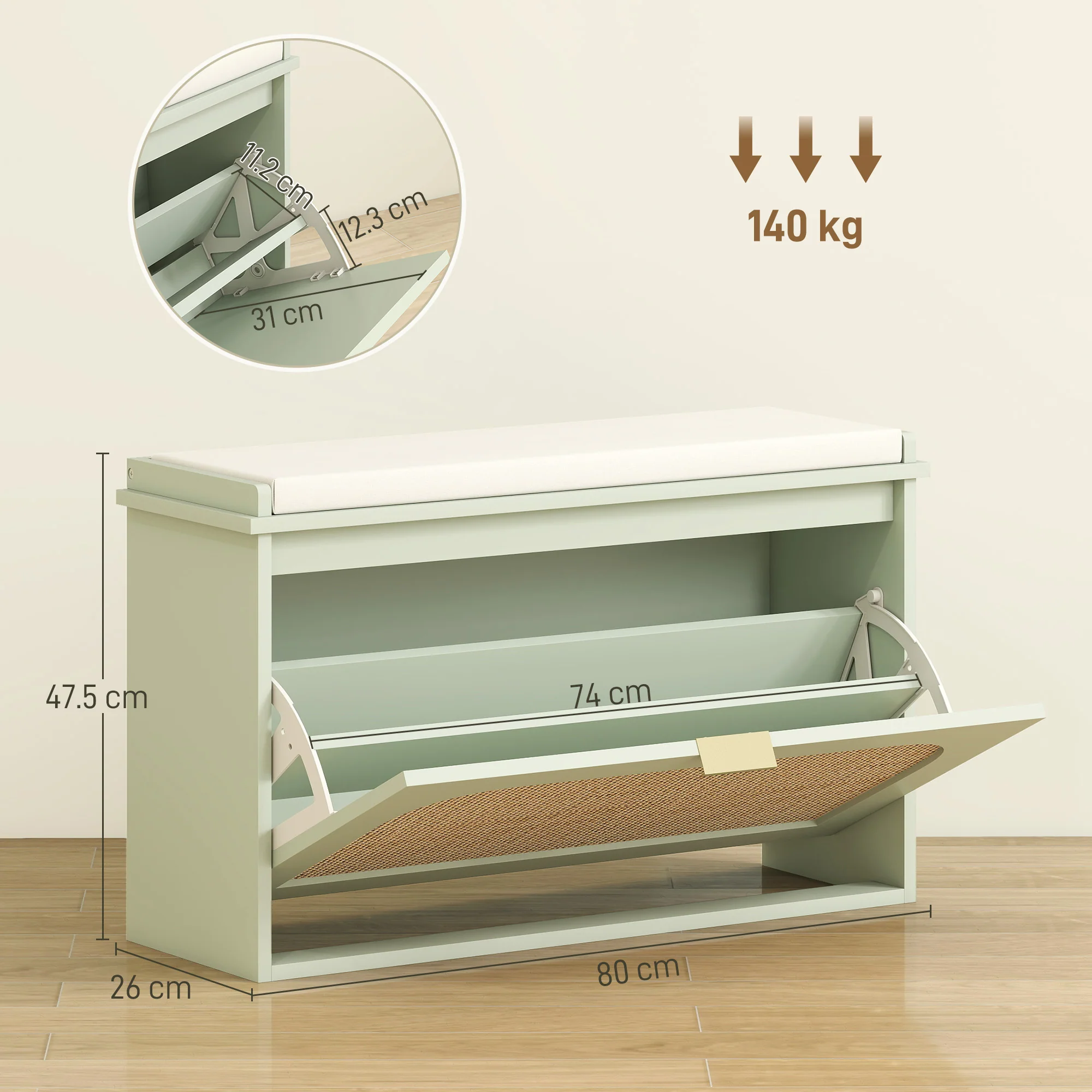 HOMCOM Boho Shoe Bench With Padded Seat And Flip-Drawer - Image 5