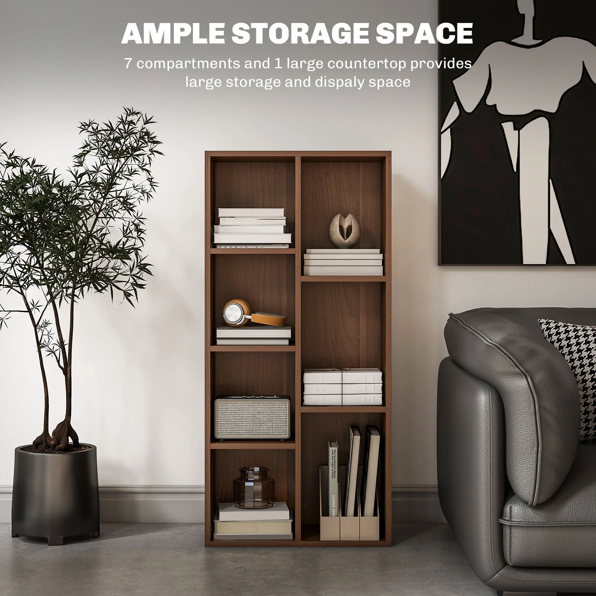 HOMCOM Bookcase Modern Bookshelf Cabinet for Home Office Walnut - Image 4