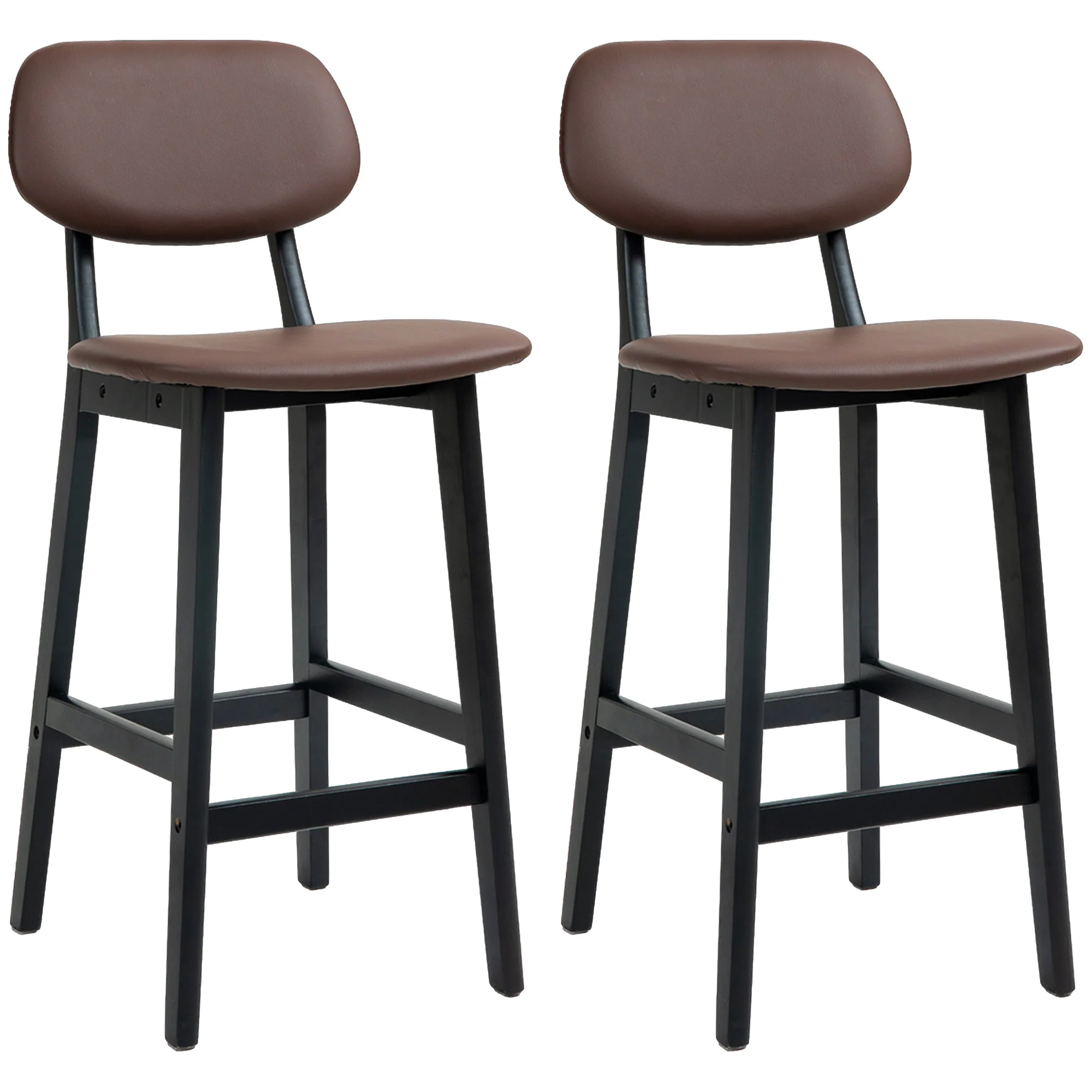 HOMCOM Breakfast Bar Stools Set Of 2 With PU Leather Cover, Wood Legs, Dark Grey - Image 10