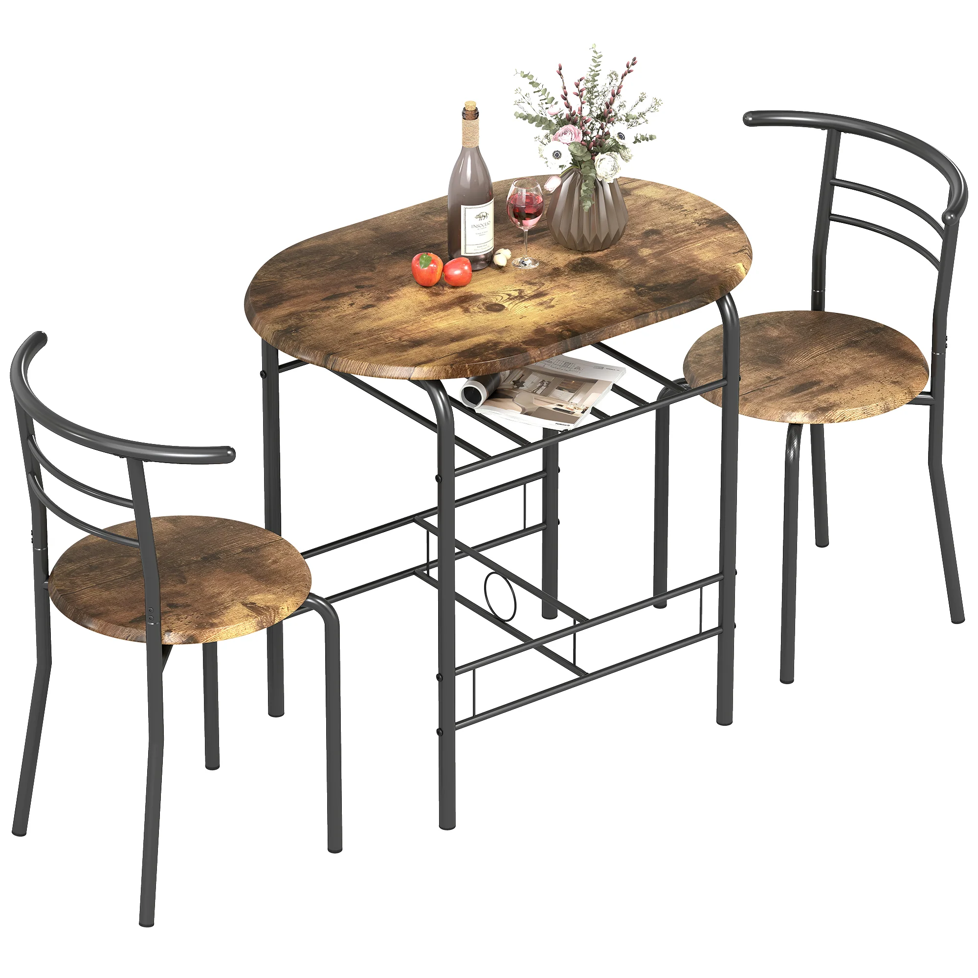 HOMCOM Breakfast Bar Table And Stools Set, Dining Room Set With Shelf