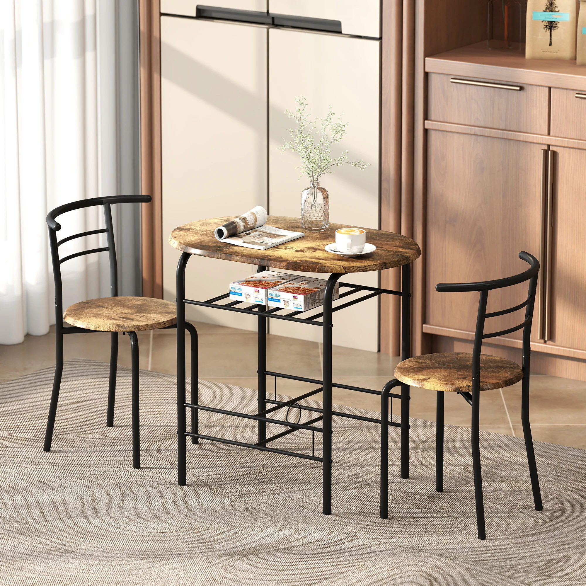 HOMCOM Breakfast Bar Table And Stools Set, Dining Room Set With Shelf - Image 2
