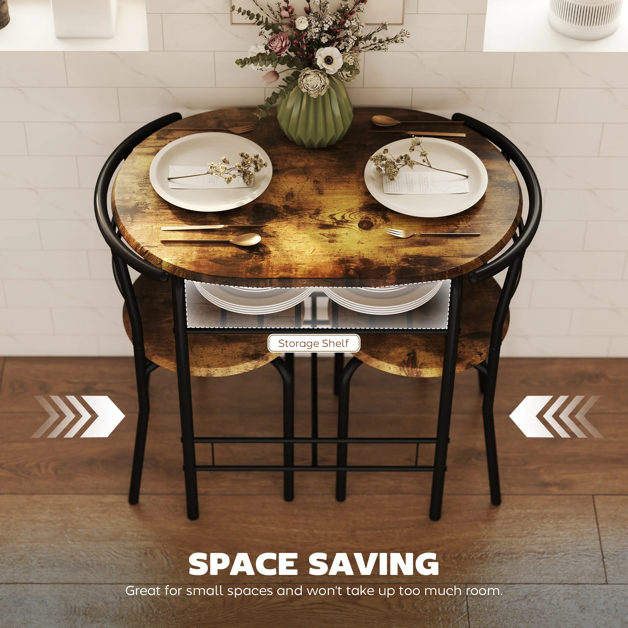 HOMCOM Breakfast Bar Table And Stools Set, Dining Room Set With Shelf - Image 4