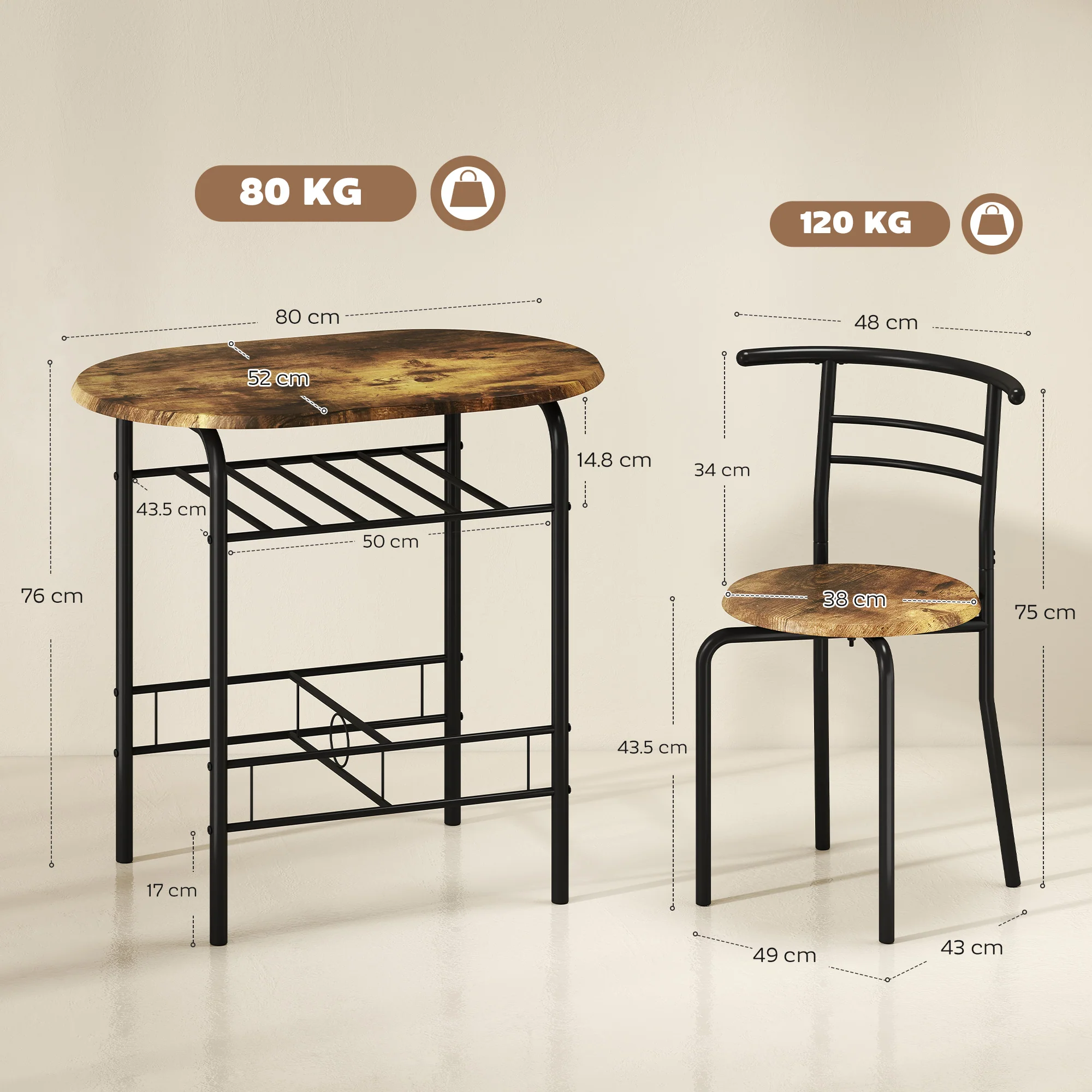 HOMCOM Breakfast Bar Table And Stools Set, Dining Room Set With Shelf - Image 5