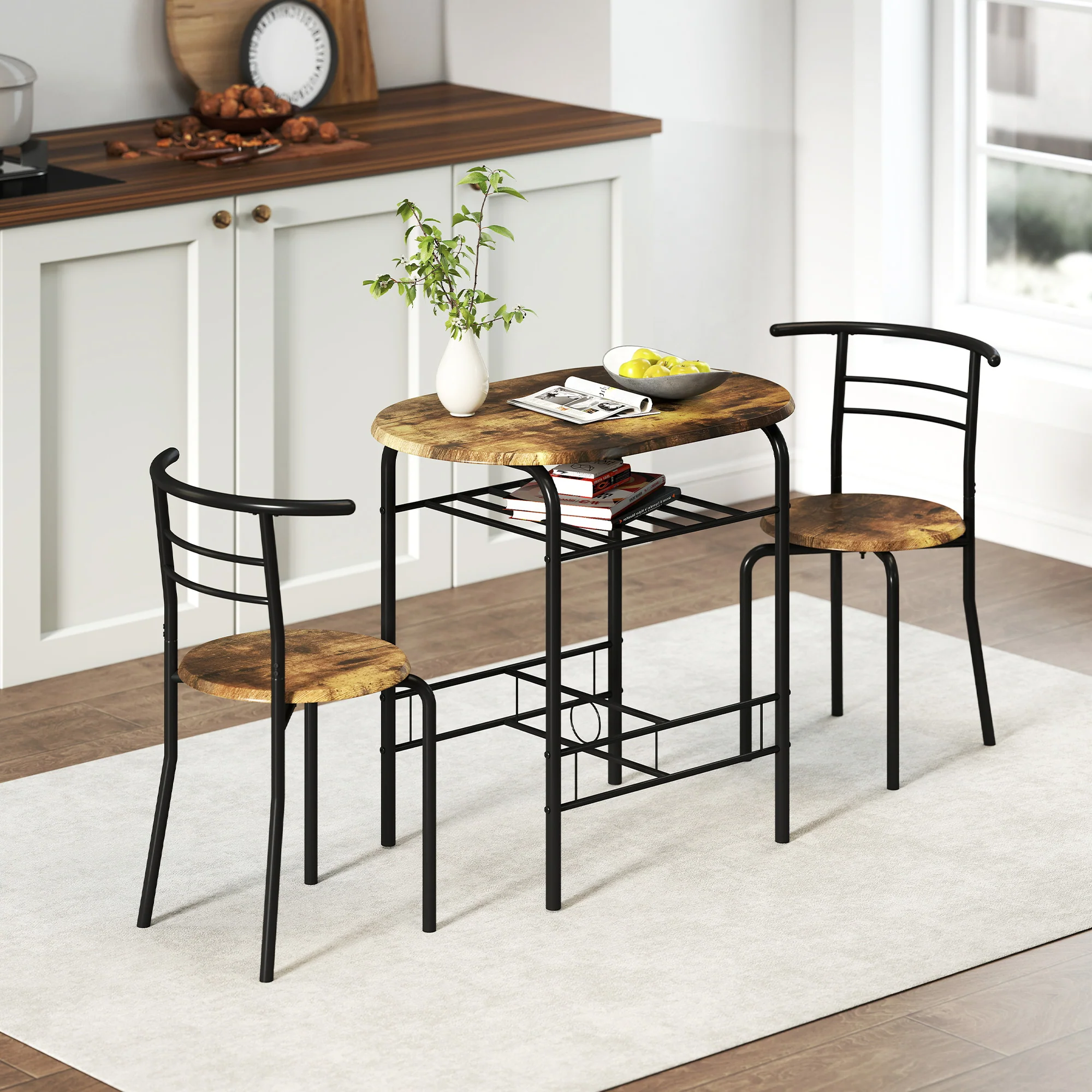 HOMCOM Breakfast Bar Table And Stools Set, Dining Room Set With Shelf - Image 7