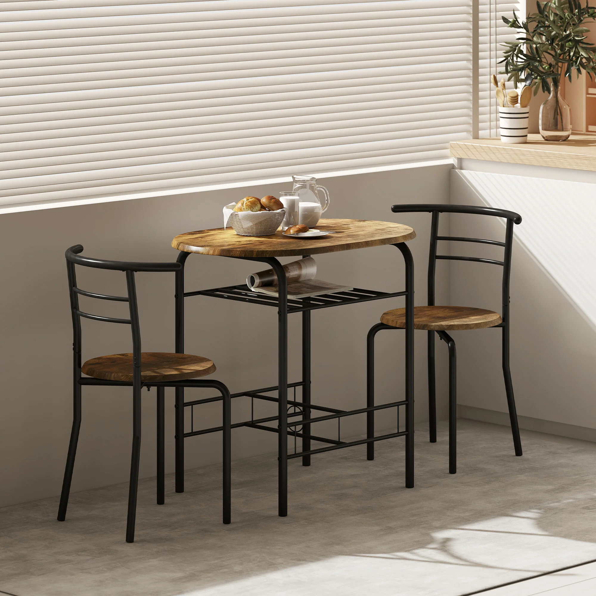 HOMCOM Breakfast Bar Table And Stools Set, Dining Room Set With Shelf - Image 8