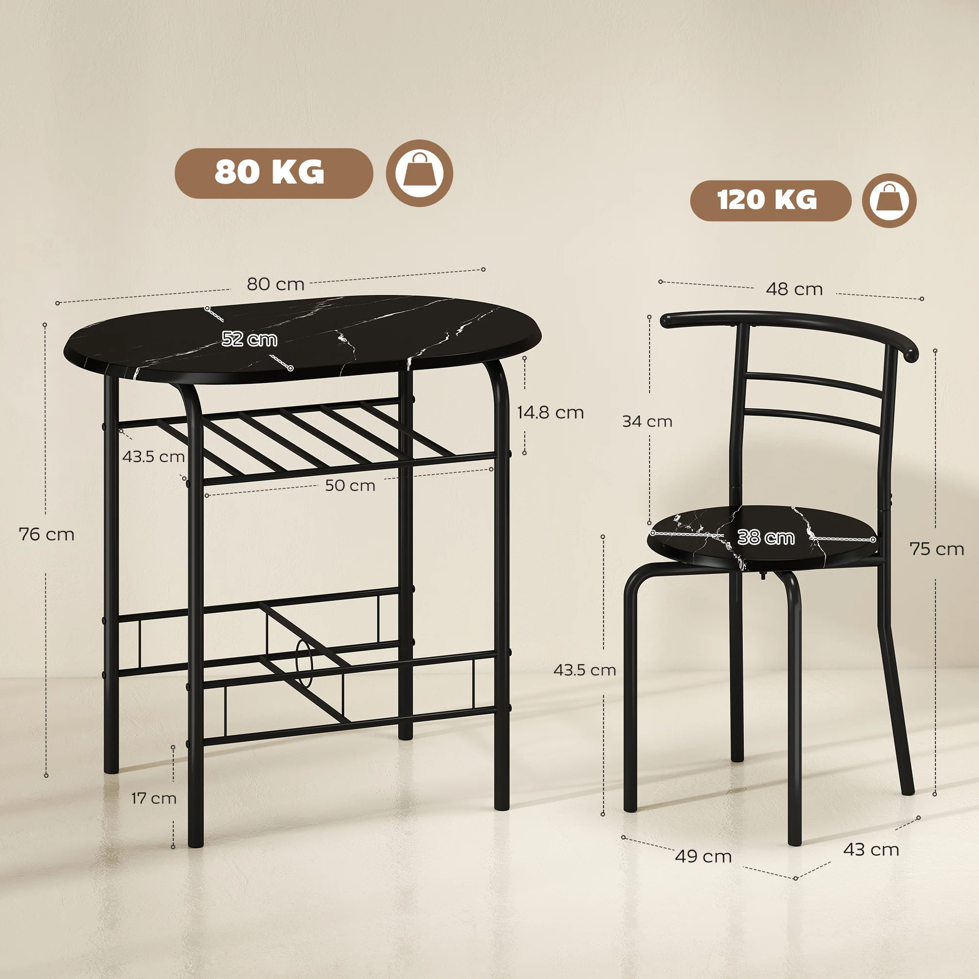 HOMCOM Breakfast Bar Table and Stools Set, Dining Room Set with Shelf, Black - Image 5