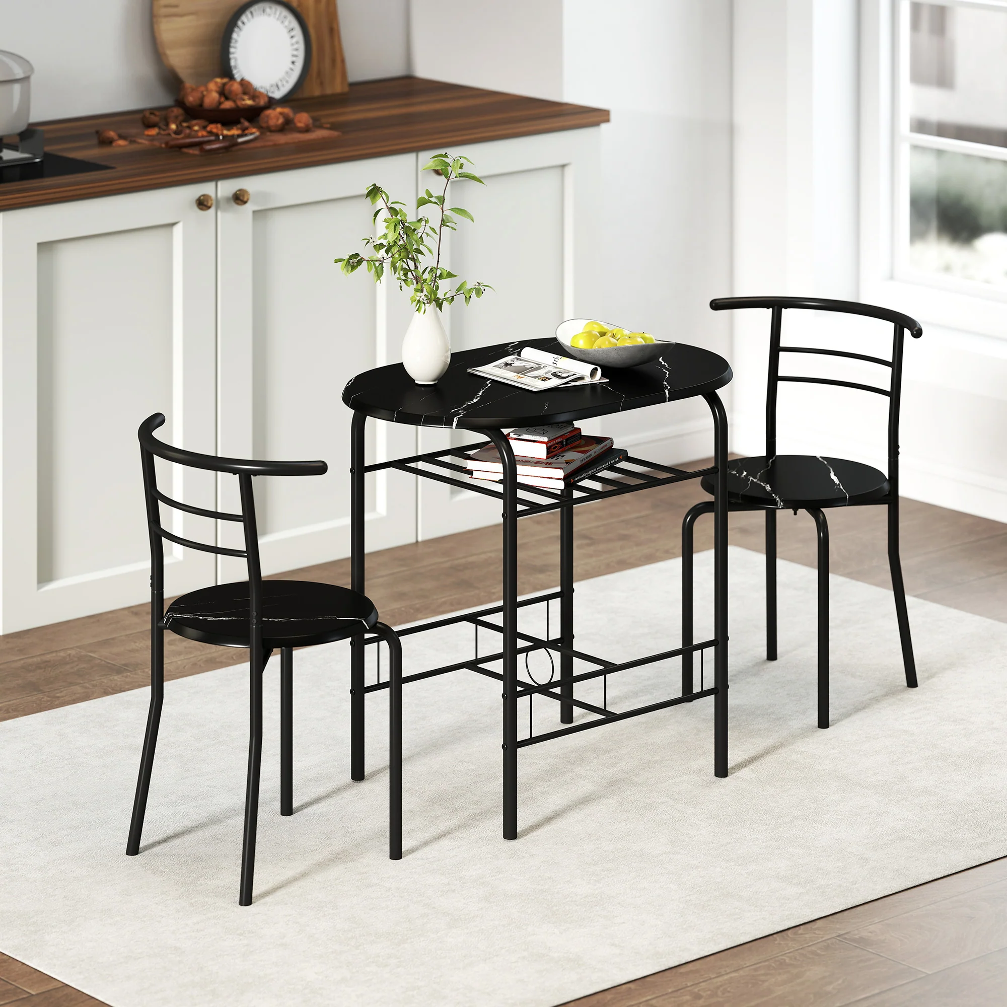 HOMCOM Breakfast Bar Table and Stools Set, Dining Room Set with Shelf, Black - Image 7
