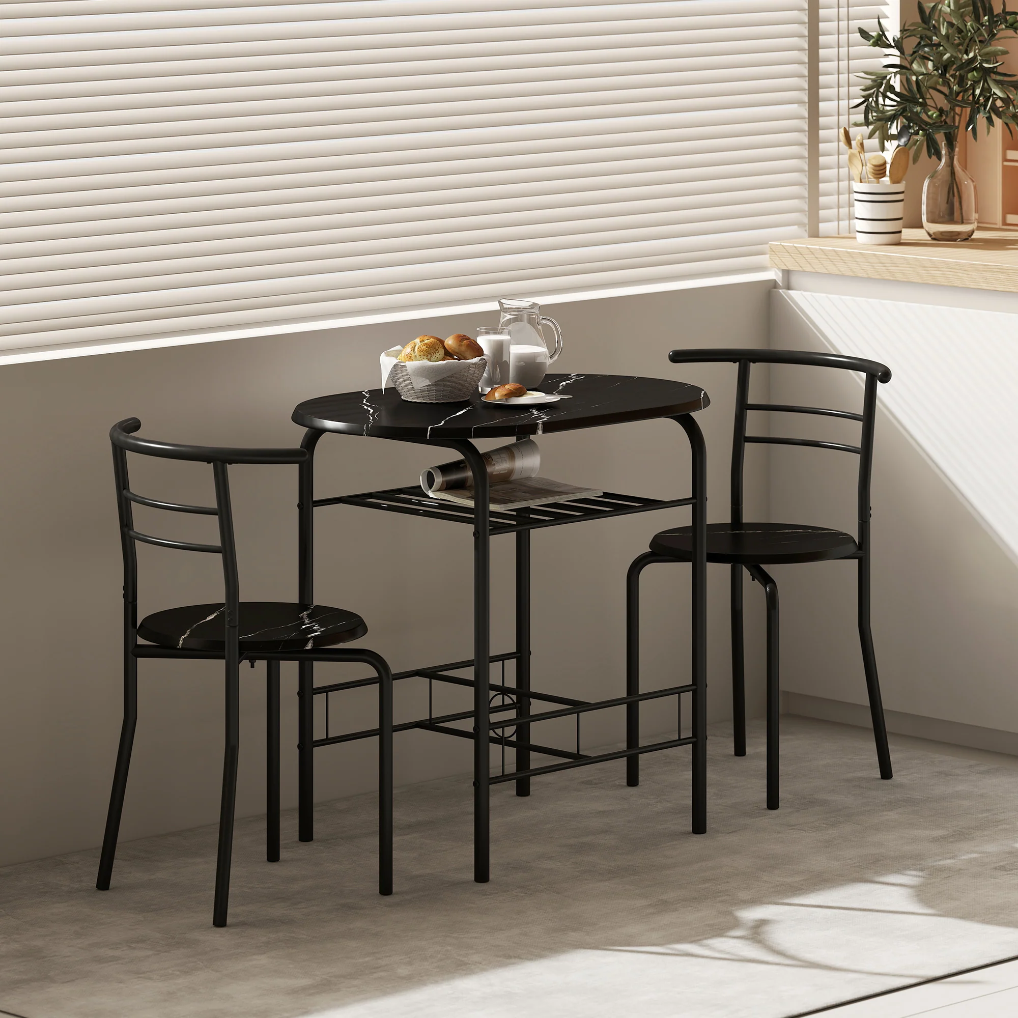 HOMCOM Breakfast Bar Table and Stools Set, Dining Room Set with Shelf, Black - Image 8