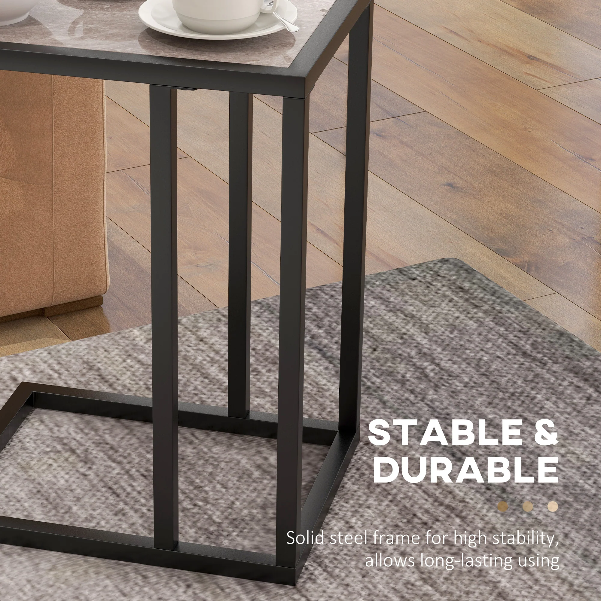HOMCOM C Shape Side Table W/ Marble-Effect Top, Grey - Image 6