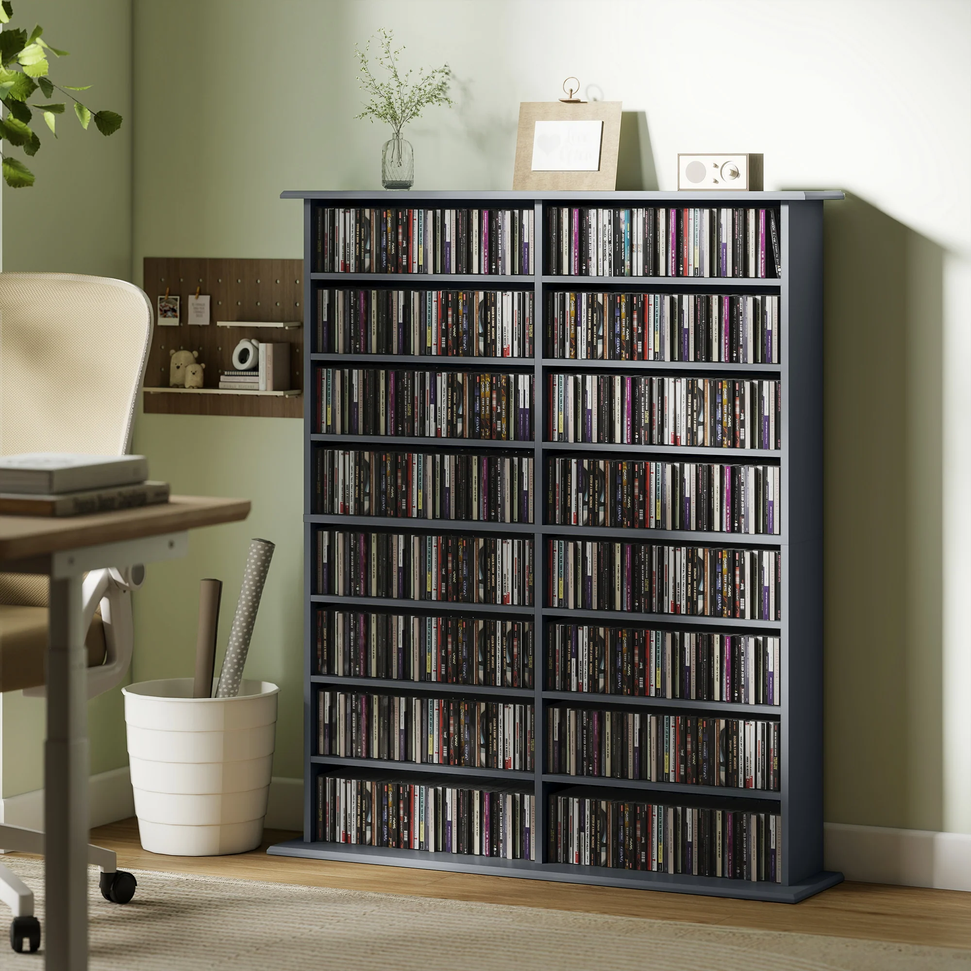 HOMCOM CD Storage Unit DVD Tower Blu-ray Storage Shelf for Office, Grey - Image 2