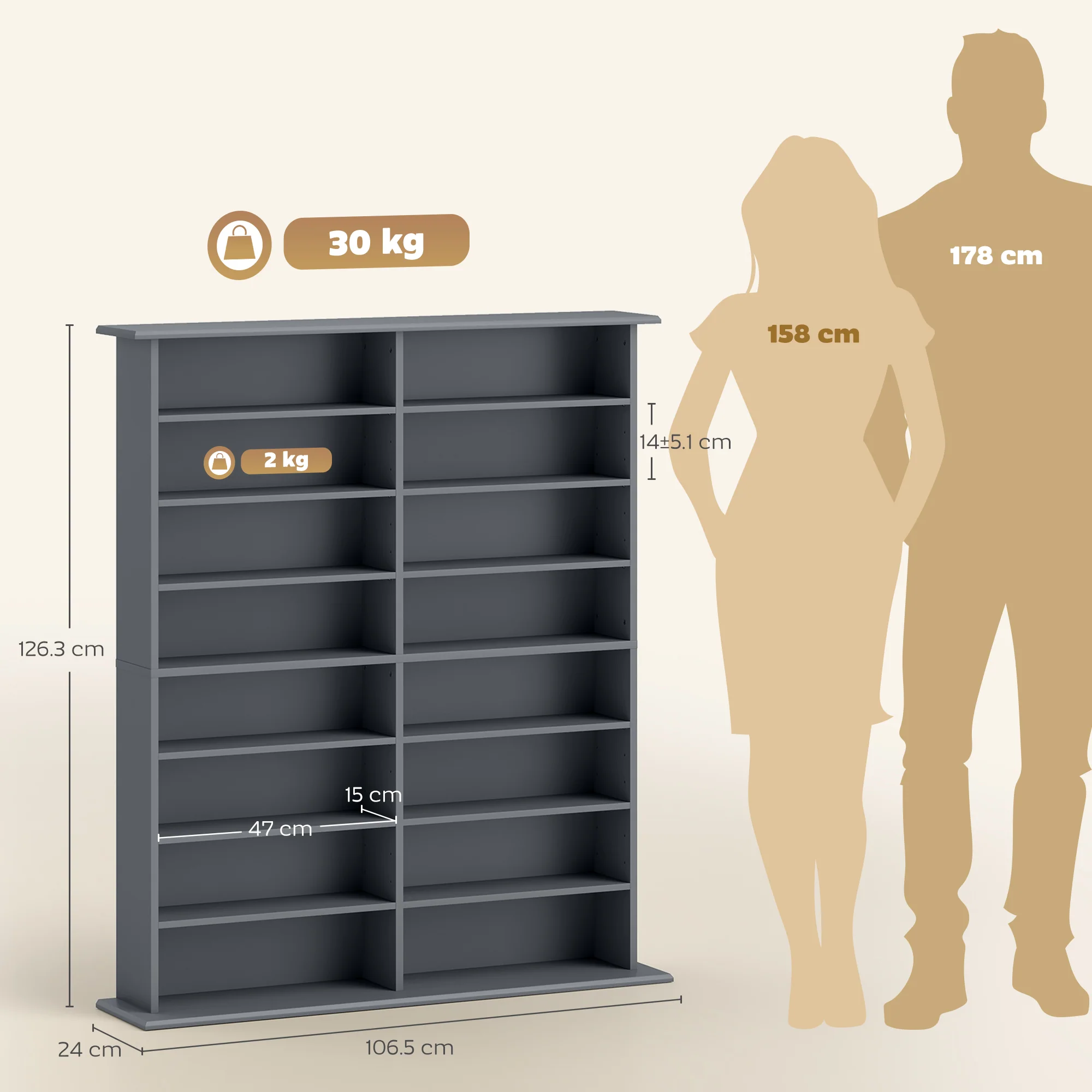 HOMCOM CD Storage Unit DVD Tower Blu-ray Storage Shelf for Office, Grey - Image 5
