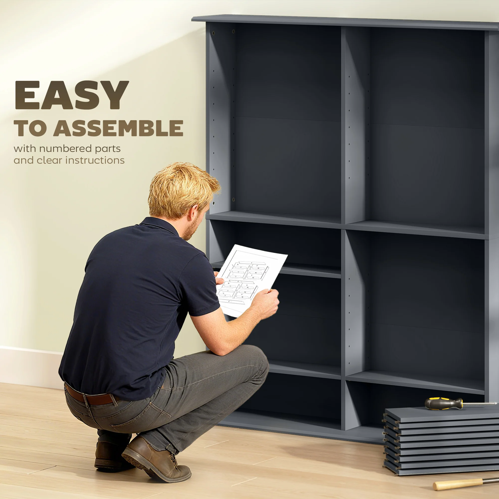 HOMCOM CD Storage Unit DVD Tower Blu-ray Storage Shelf for Office, Grey - Image 7