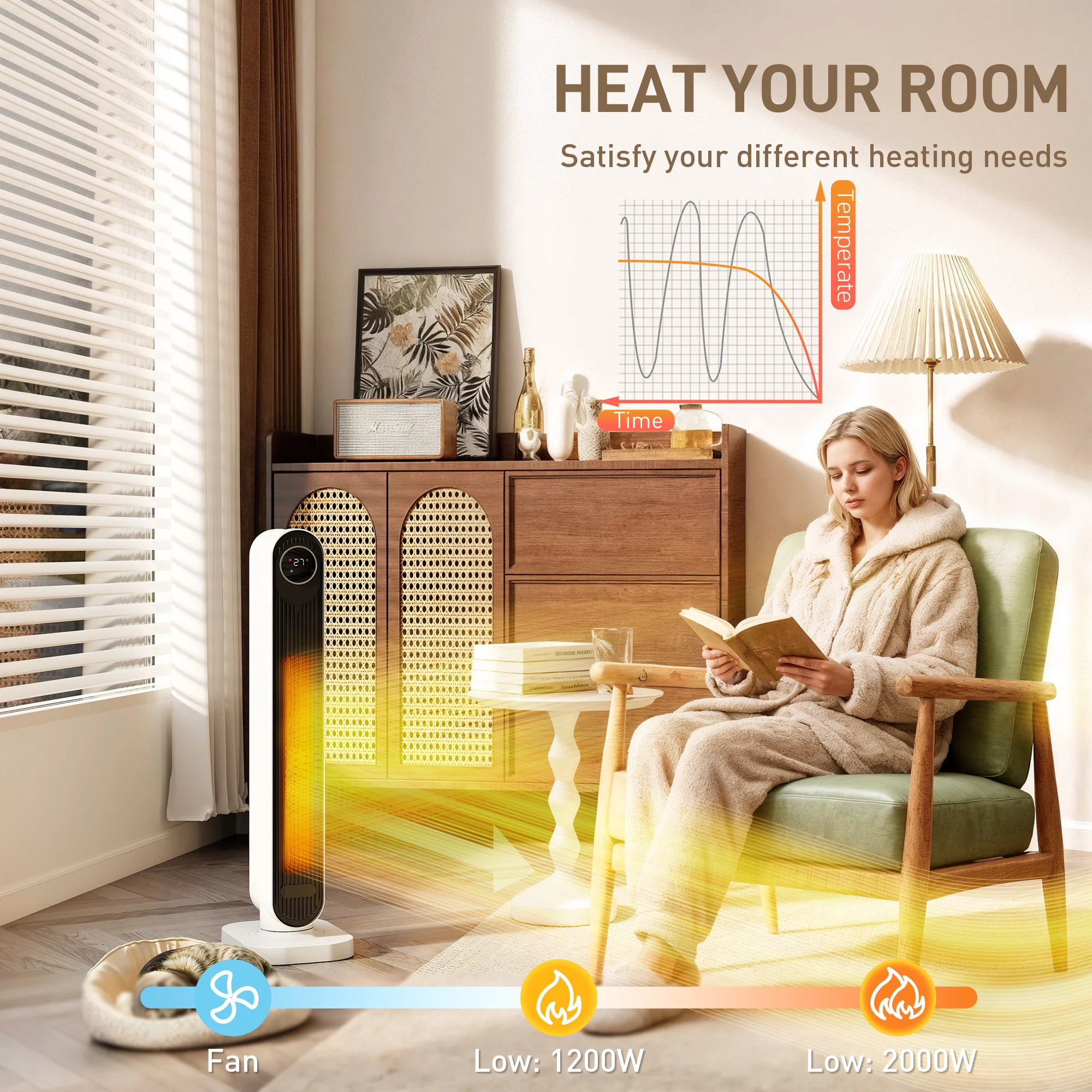 HOMCOM Ceramic Electric Heater, 2000W Fan Space Heater, White - Image 4