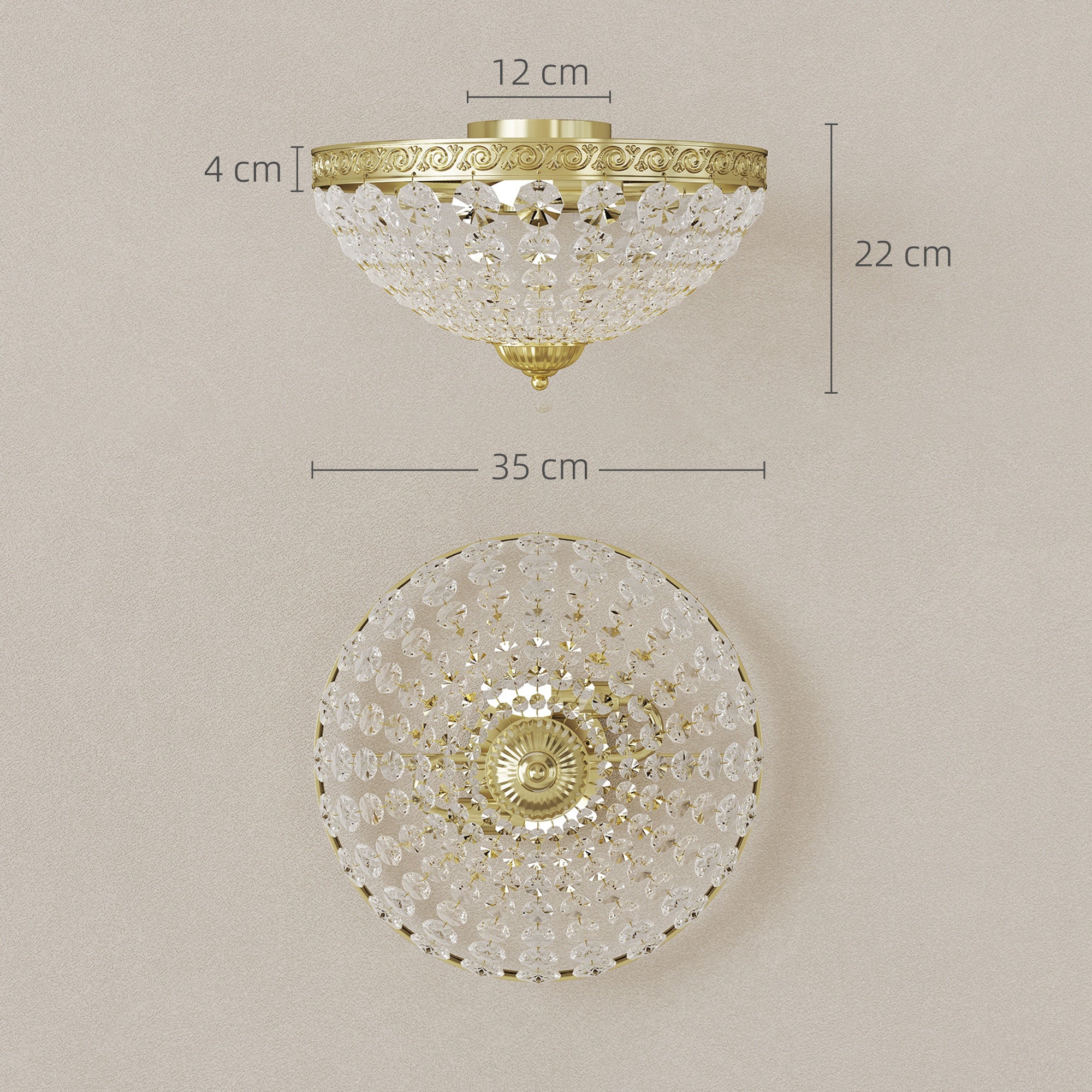HOMCOM Chandelier Crystal Ceiling Light With E14 Base 2-Lights, Gold - Image 5