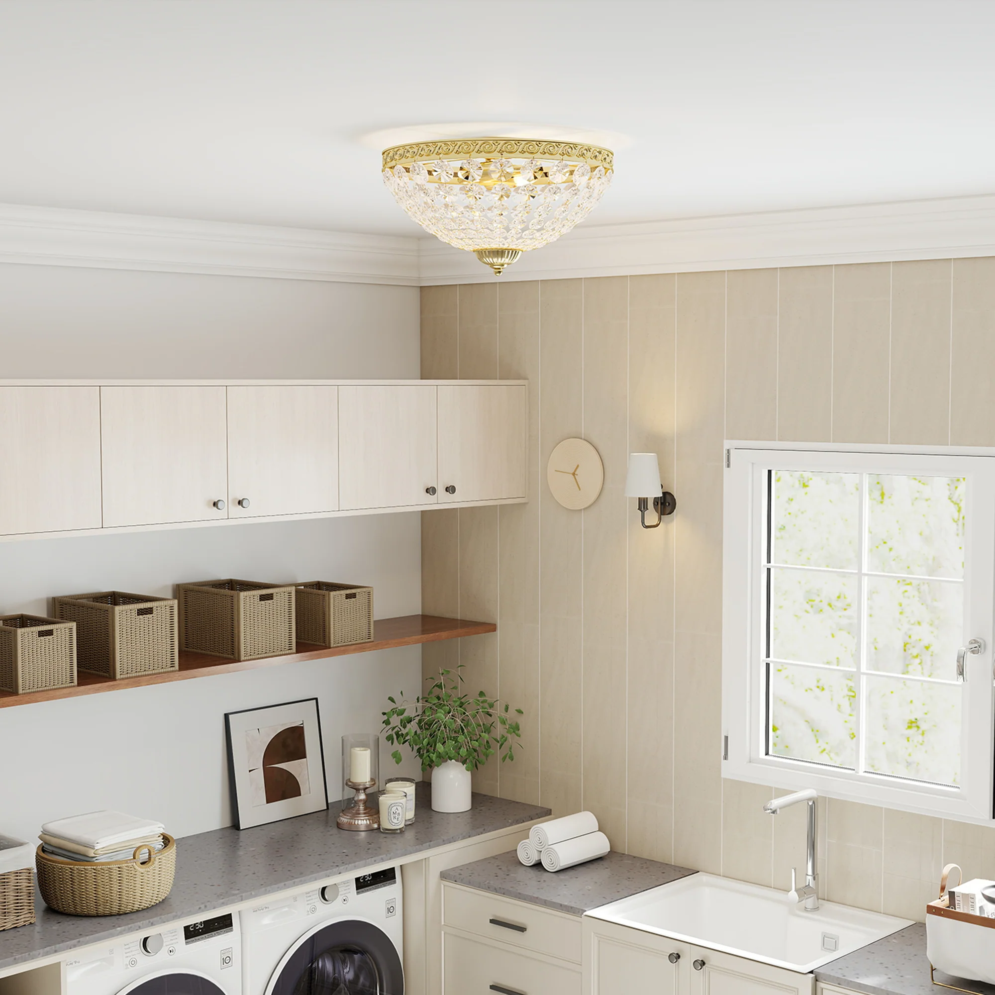 HOMCOM Chandelier Crystal Ceiling Light With E14 Base 2-Lights, Gold - Image 7