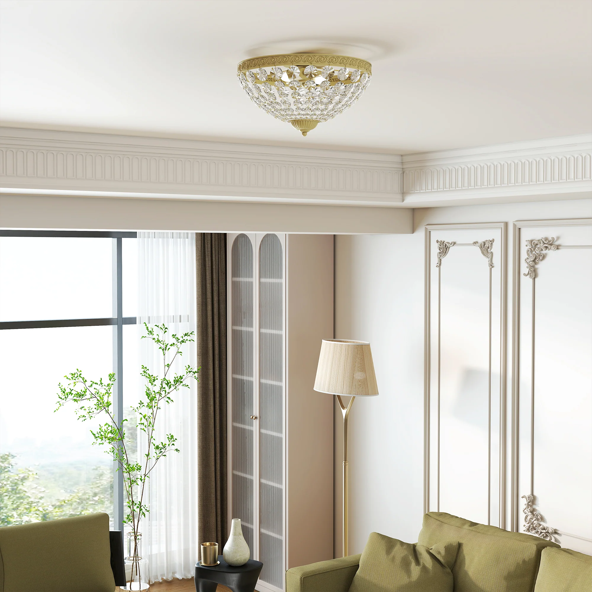HOMCOM Chandelier Crystal Ceiling Light With E14 Base 2-Lights, Gold - Image 8