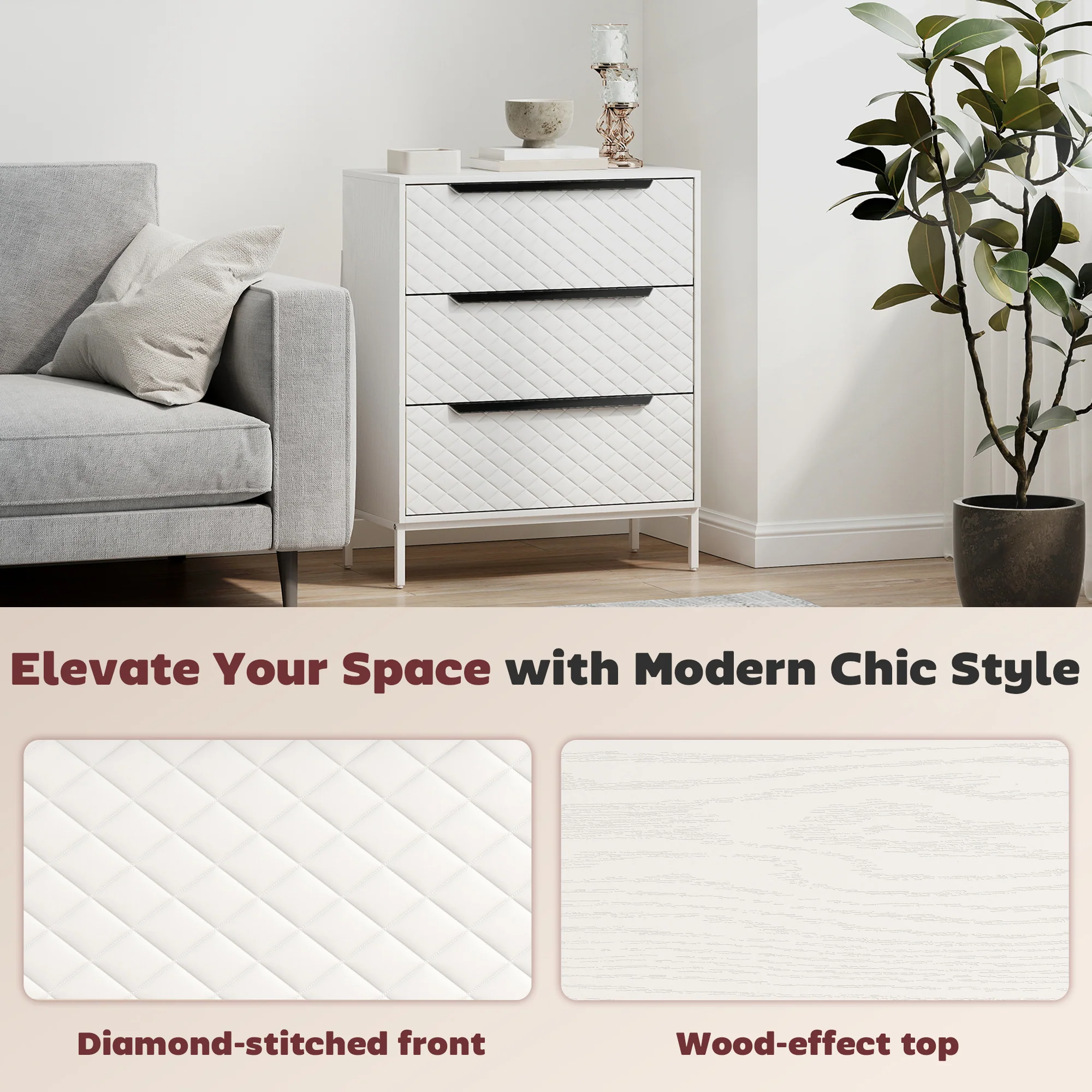 HOMCOM Chest of Drawers, Aluminium Handles, White - Image 17