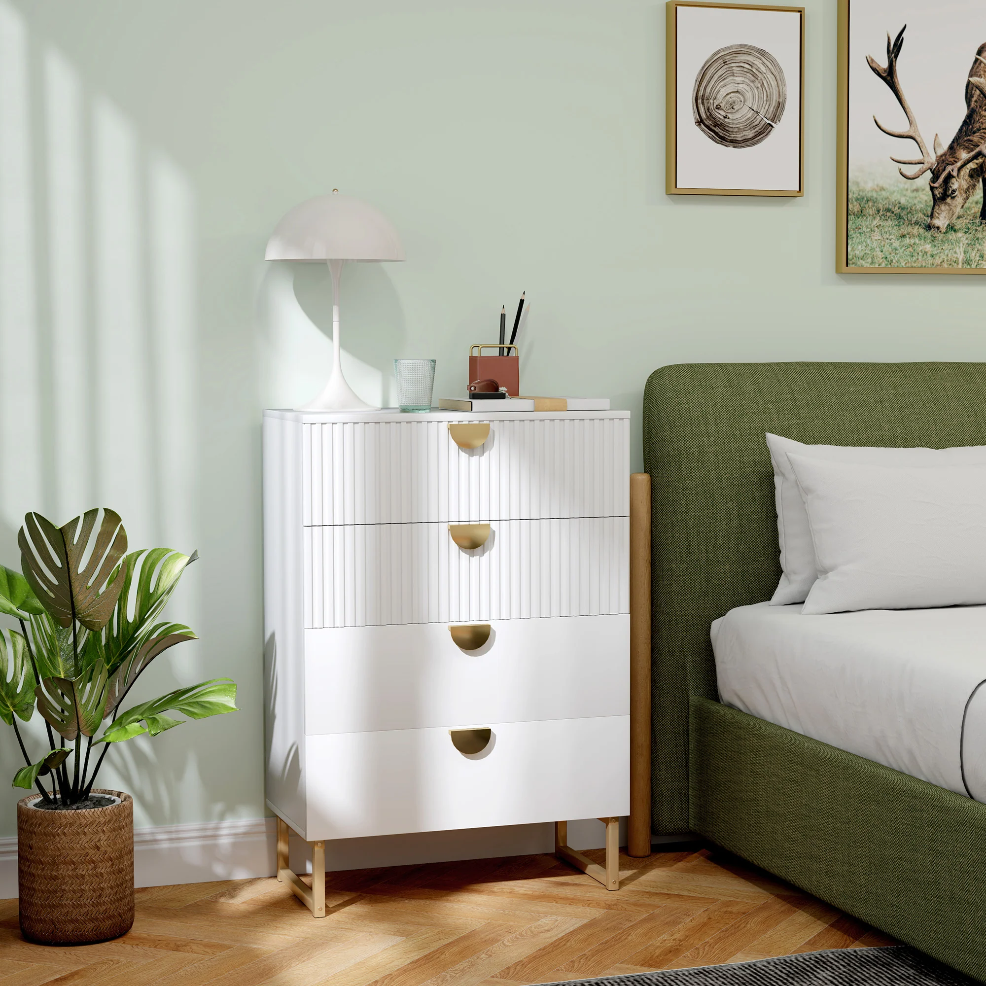 HOMCOM Chest of Drawers with 4 Drawers, Modern Dresser for Bedroom, White - Image 2