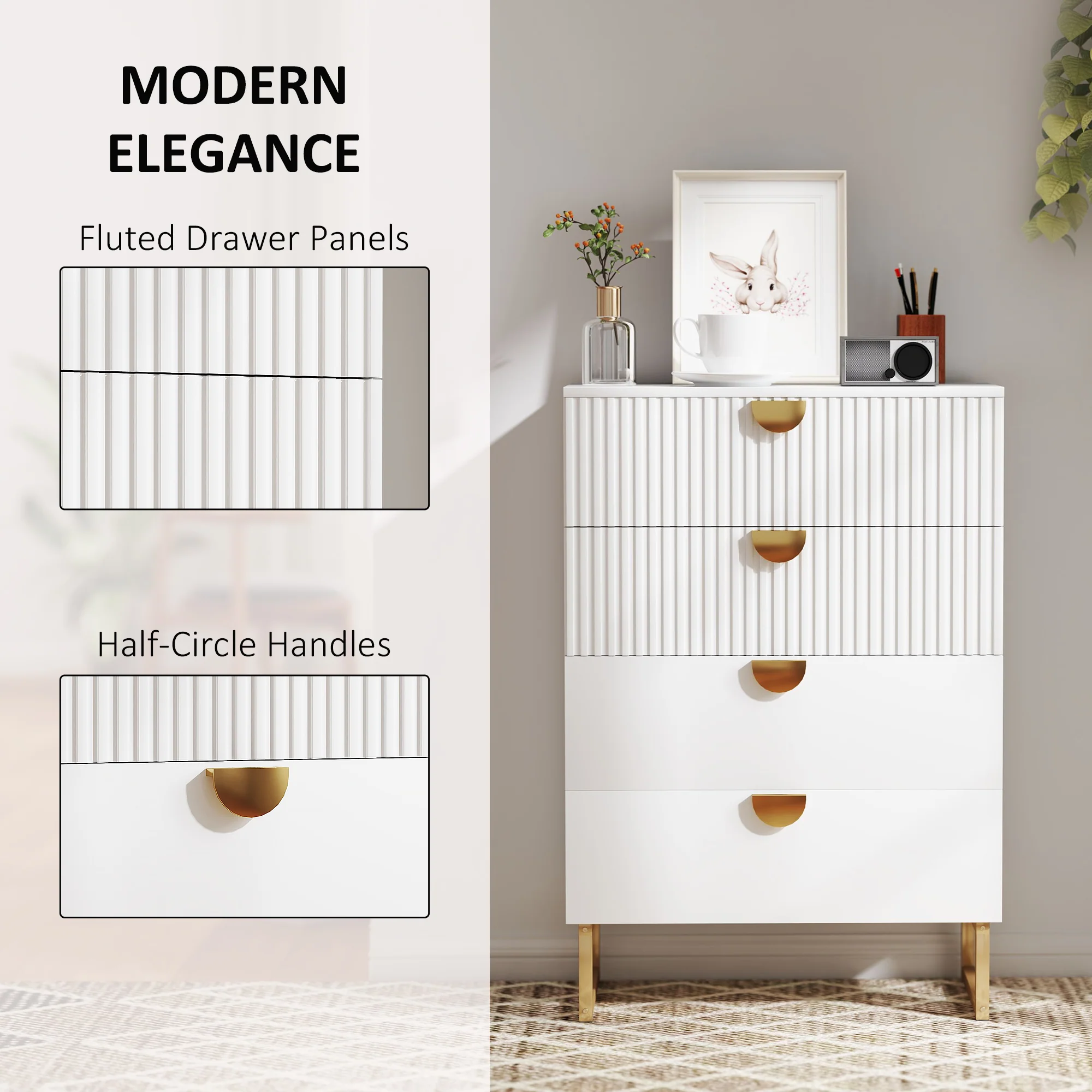 HOMCOM Chest of Drawers with 4 Drawers, Modern Dresser for Bedroom, White - Image 3