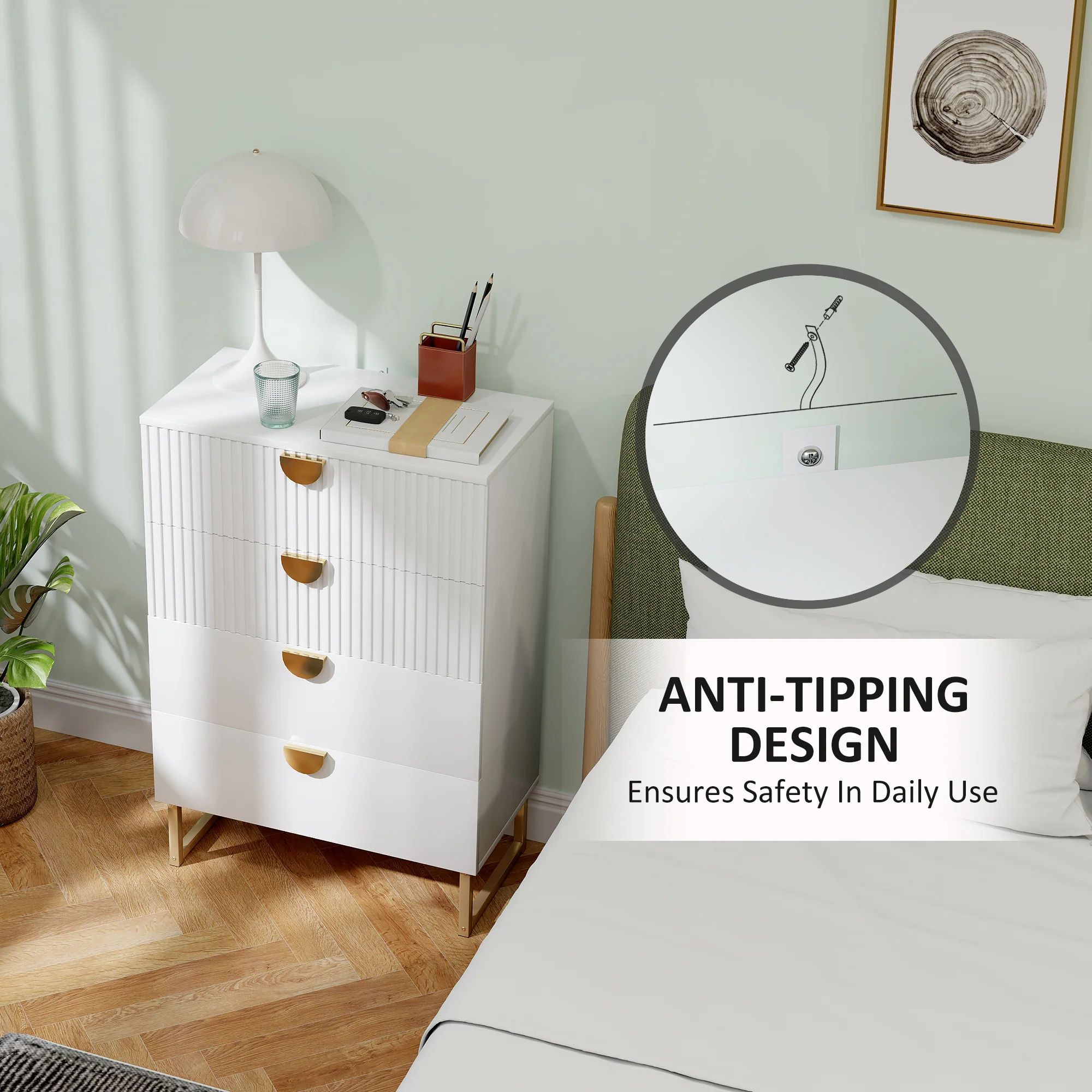HOMCOM Chest of Drawers with 4 Drawers, Modern Dresser for Bedroom, White - Image 6