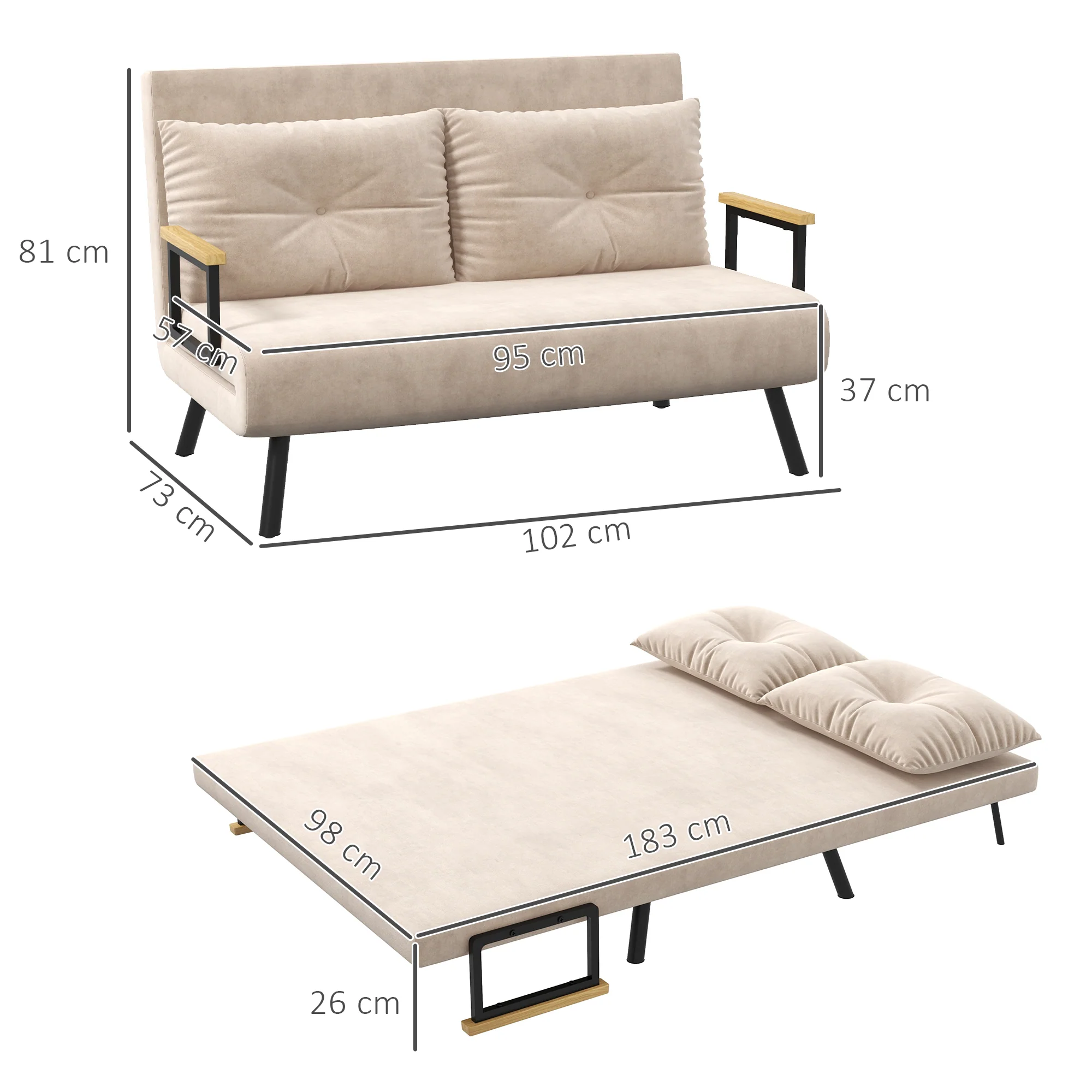 HOMCOM Click Clack 2 Seater Sofa Bed for Living Room, Guest Room - Image 5