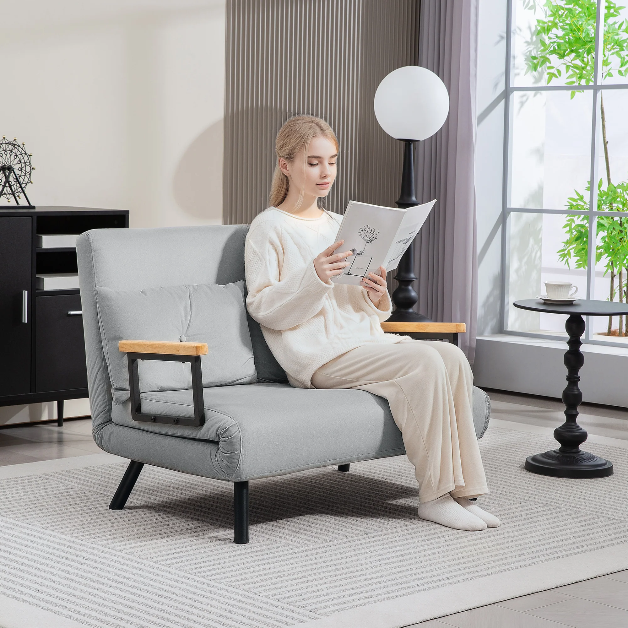 HOMCOM Click Clack 2 Seater Sofa Bed For Living Room, Guest Room, Light Grey - Image 11