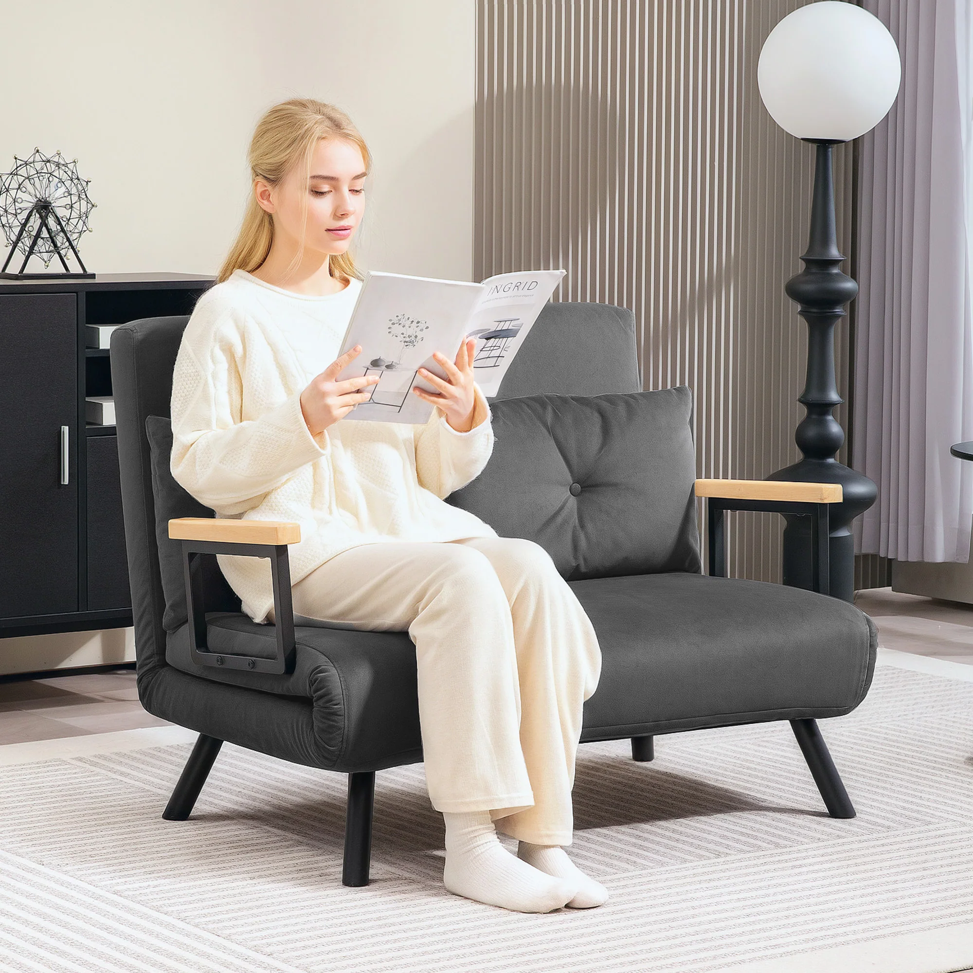 HOMCOM Click Clack 2 Seater Sofa Bed For Living Room, Guest Room, Light Grey - Image 2