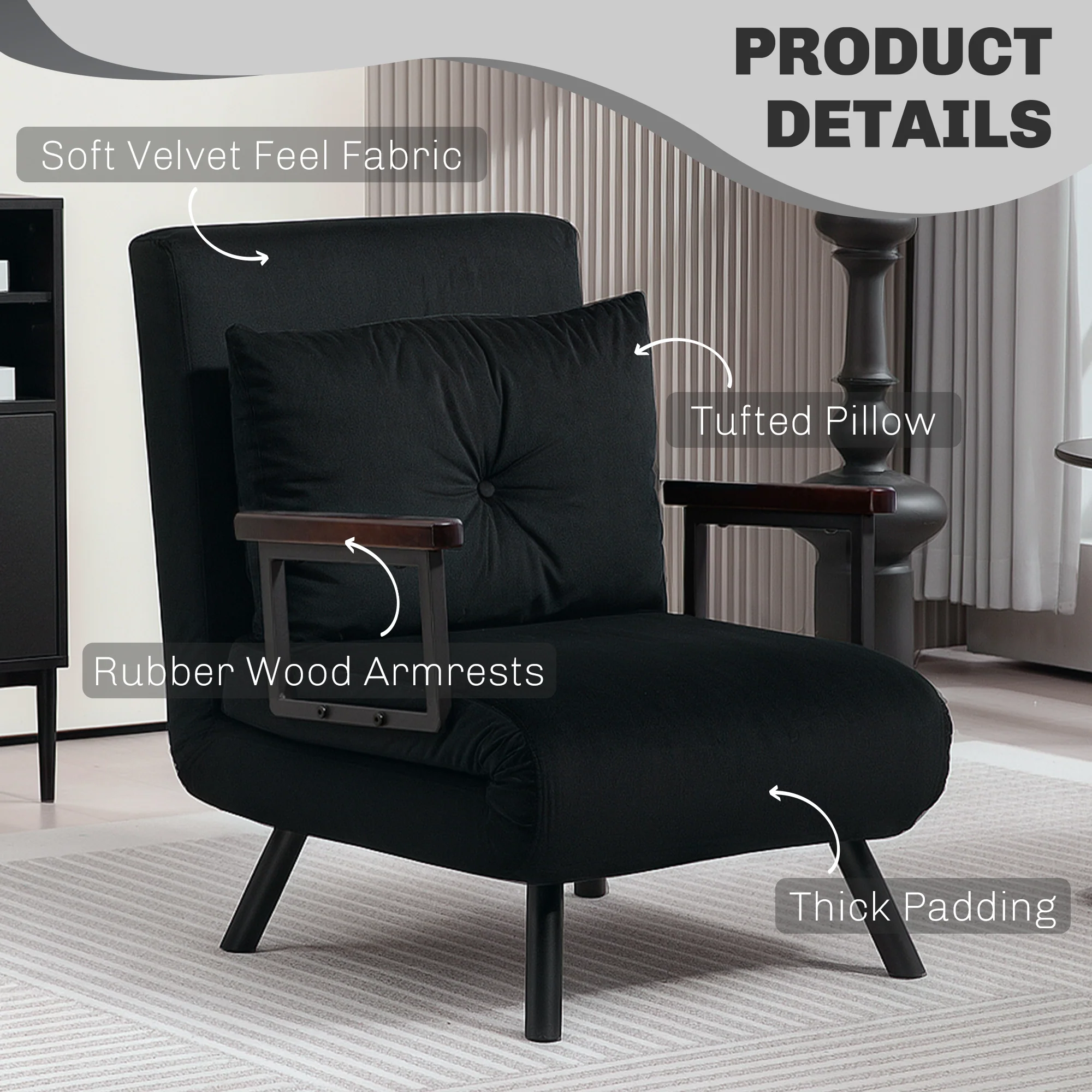 HOMCOM Click Clack Single Chair Bed Settee for Living Room - Image 6