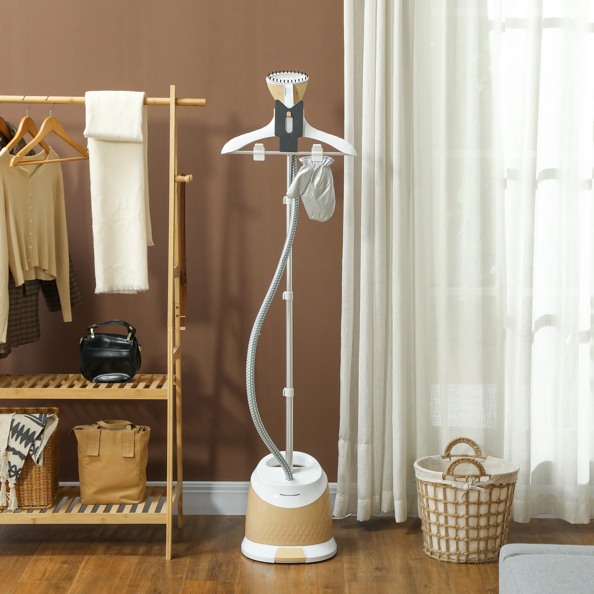 HOMCOM Clothes Steamer, Garment Steamer Clothing Wrinkle Remover, Gold Tone - Image 2