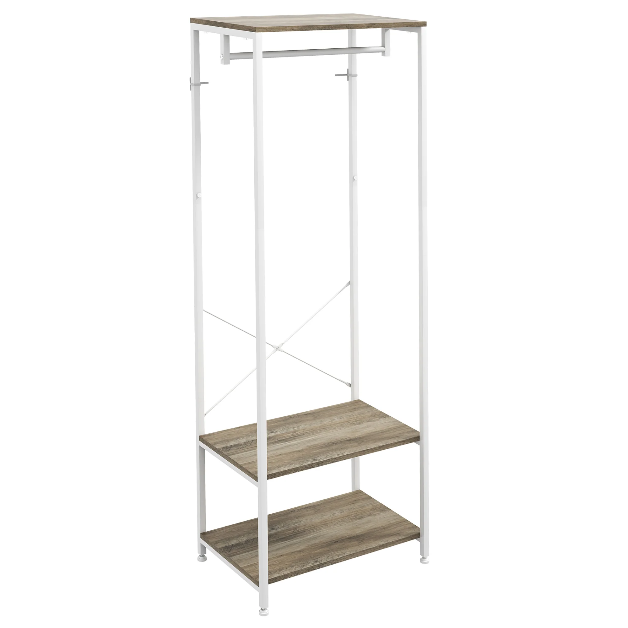 HOMCOM Coat Rack, 2-in-1 Clothes Stand With Shoe Storage For Hallway, Grey - Image 2