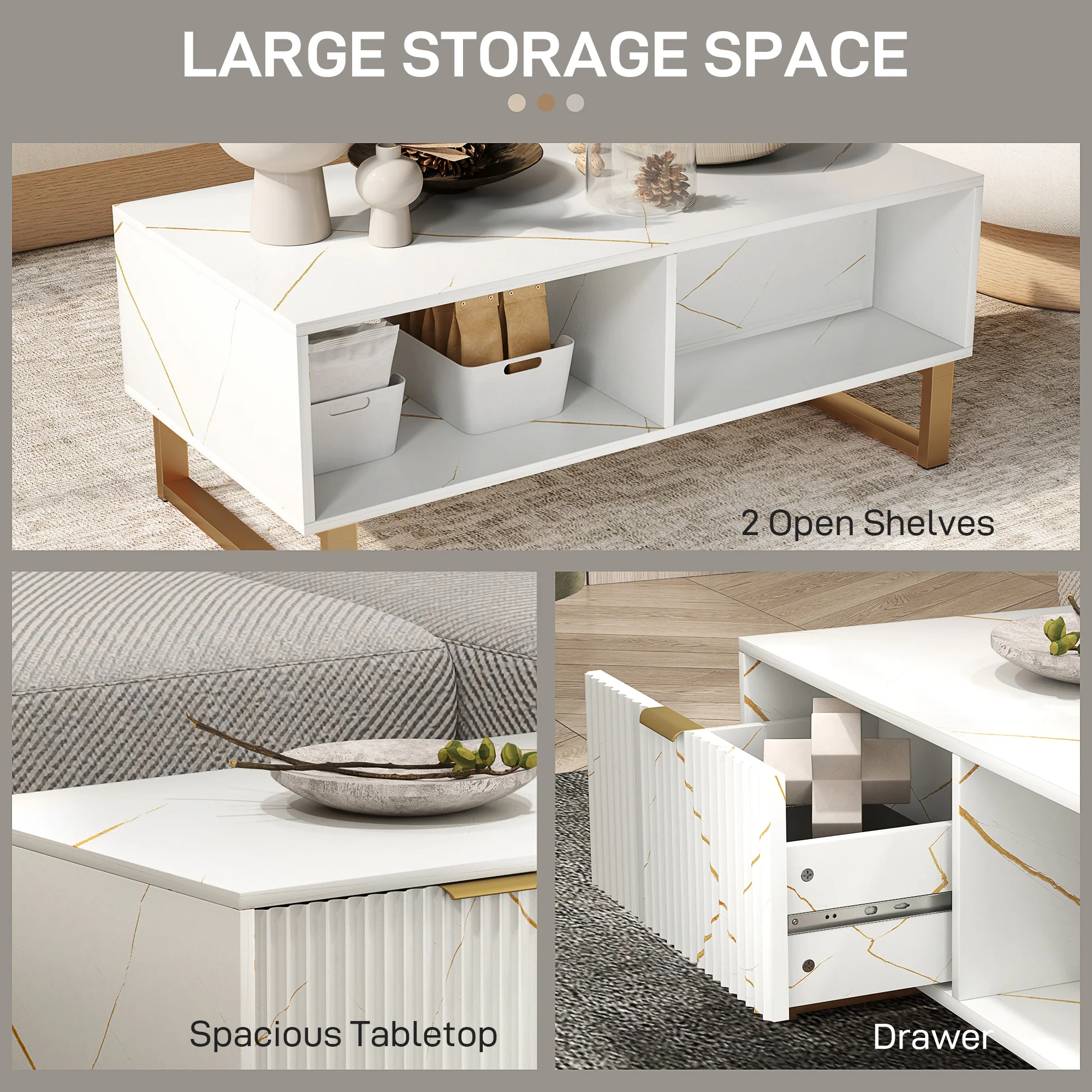 HOMCOM Coffee Table, Living Room Table with Drawer and Open Shelves - Image 13