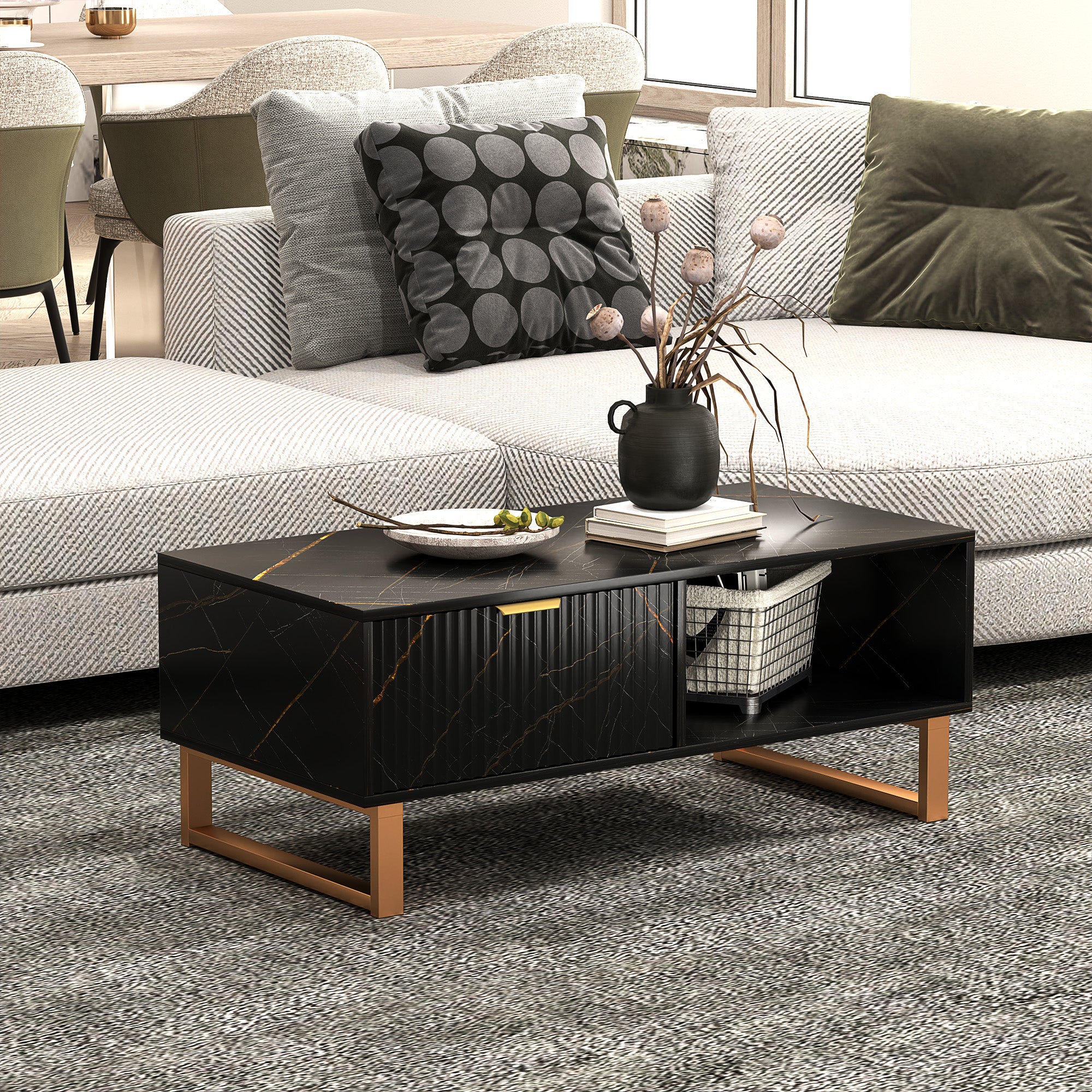 HOMCOM Coffee Table, Living Room Table with Drawer and Open Shelves - Image 8